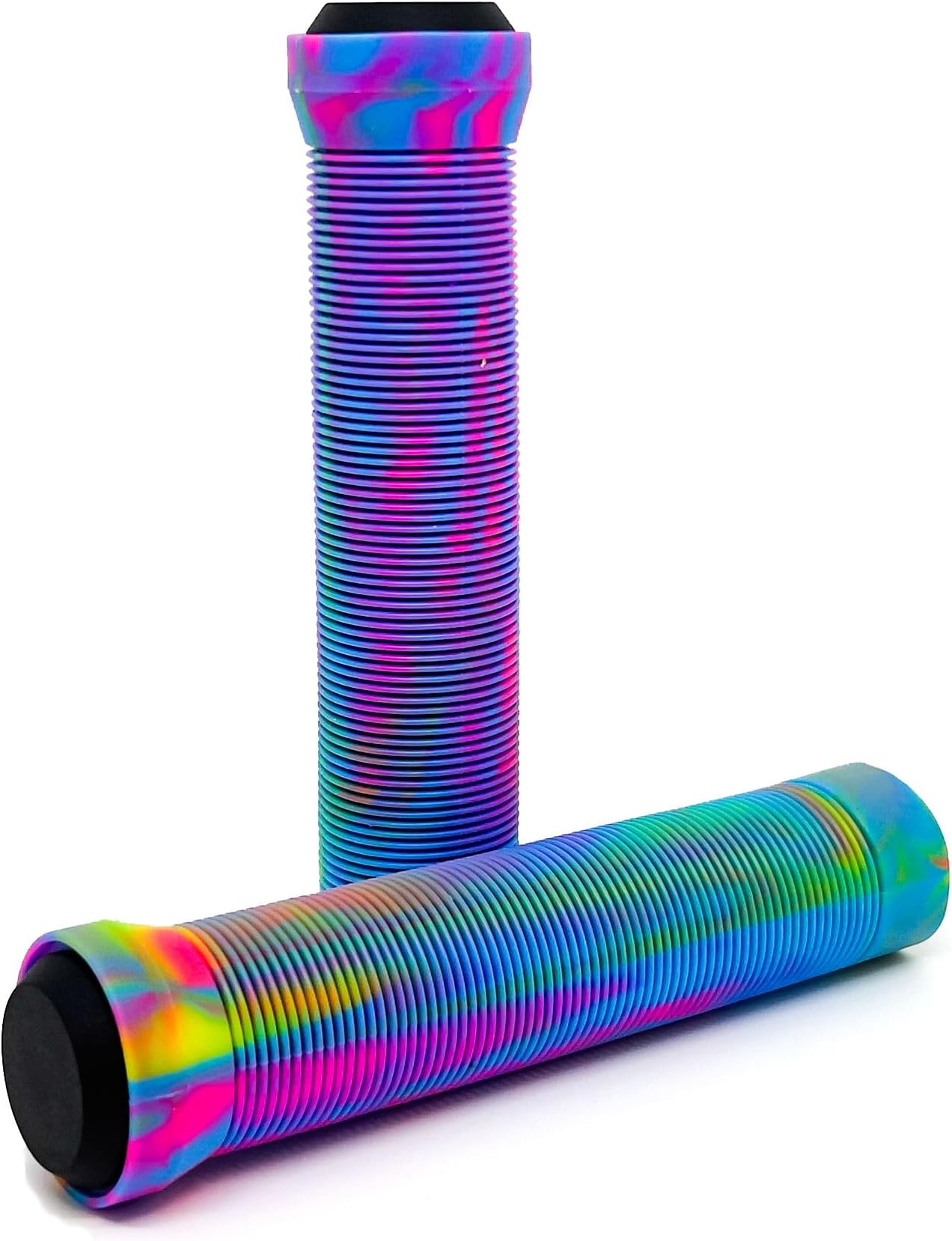 Mixed PU Soft Rubber Flangeless Handlebar Grips For Stunt Scooters, Bikes, MTB, BMX etc With Bung Ends. Long 150mm with 22mm Internal Diameter For Standard & Oversized Bars