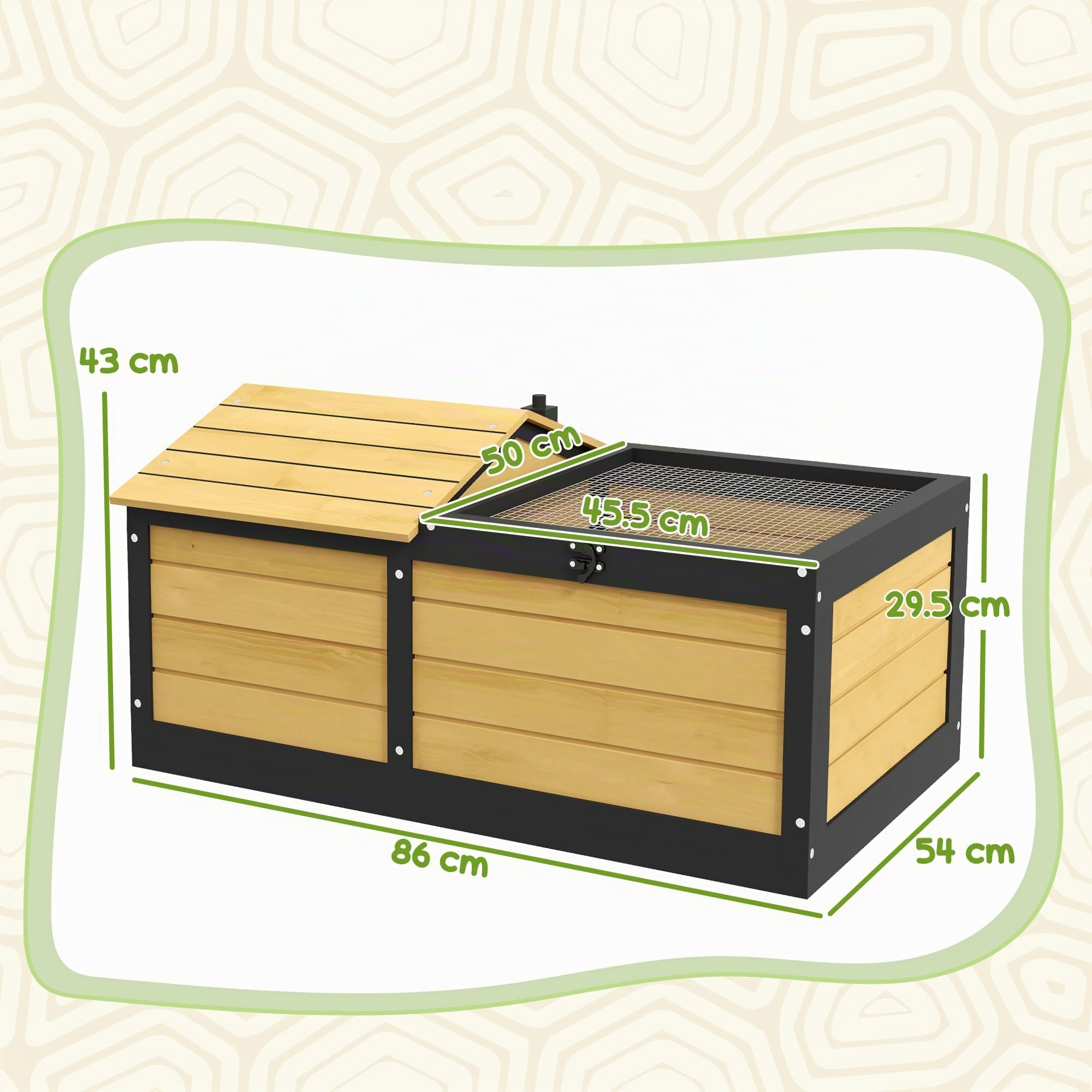 PawHut Casetta in legno per tartarughe, per piccoli animali domestici, rettili con nascondiglio per rifugio, parte superiore apribile, vassoio, casa per tartarughe, per interni ed esterni, giallo