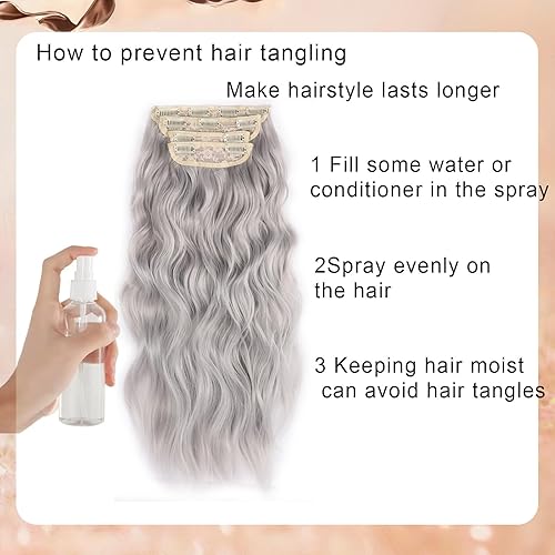 Miniatura 4 de Extensiones de cabello con clip de 20 pulgadas, 4 piezas, extensiones de cabello largo ondulado con clip, extensiones de cabello largo con clip de