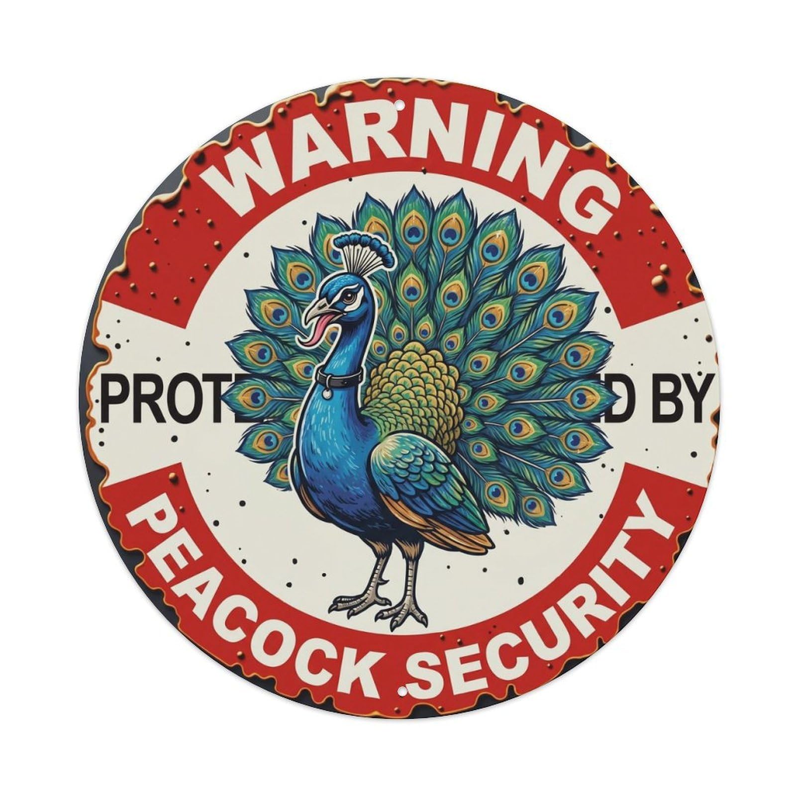 Tgrcjimh Style Metal Tin Sign Warning Protected By Peacock Security Vintage