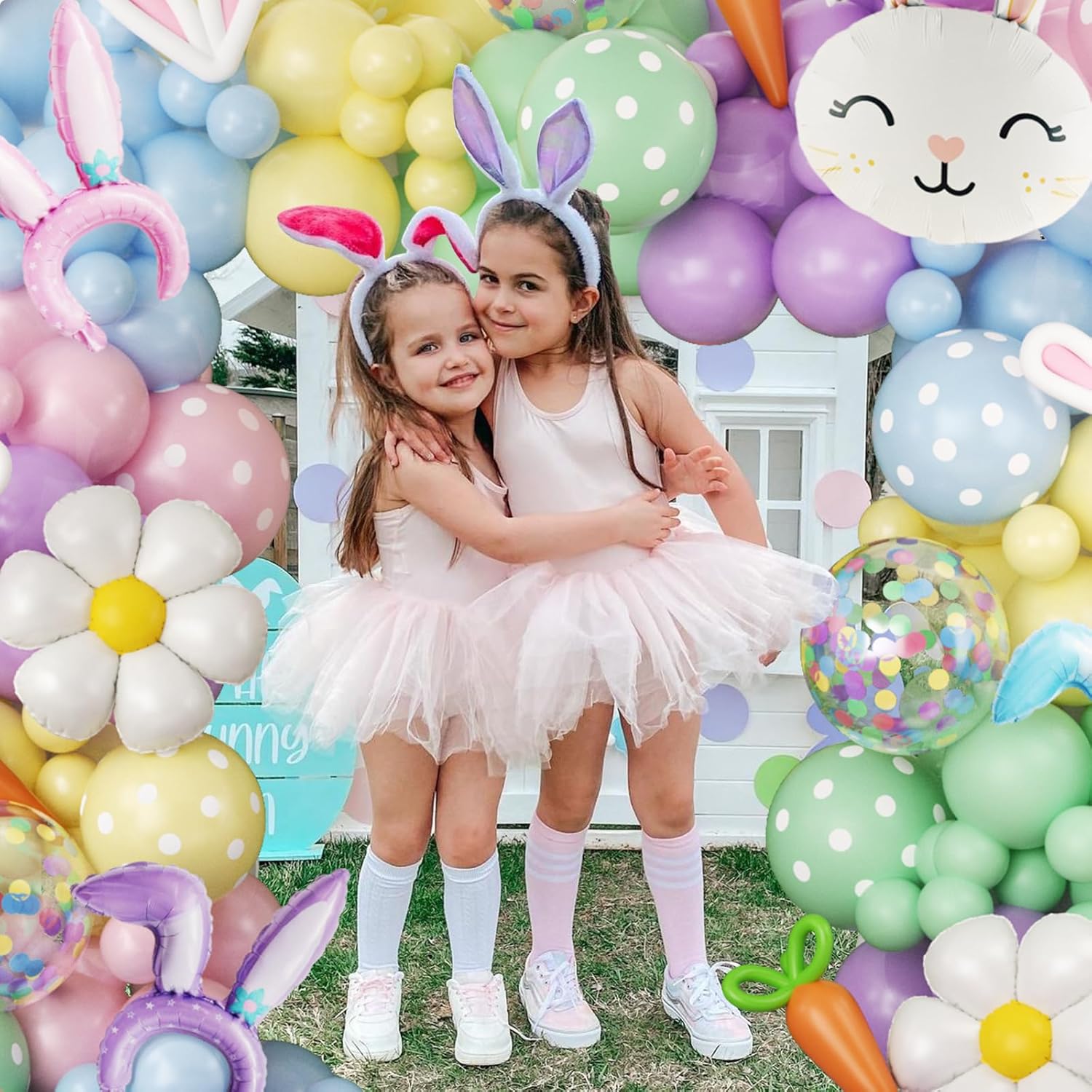 Easter Balloon Arch Kit, 149Pcs Pastel Balloon Garland with Bunny Daisy Foil Printed Balloons for Baby Shower Spring Birthday Party Decorations
