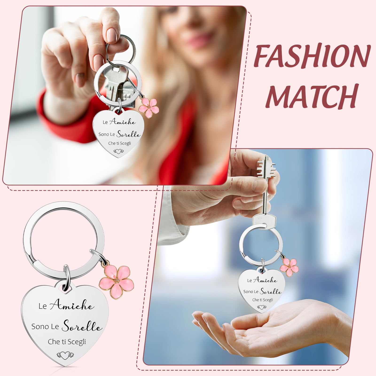 Weewooday Set Regalo per Migliore Amica e Sorella 1 Borsa per Cosmetici 1 Portachiavi dell'Amicizia con Ciondolo a Forma di Fiore Pochette per Trucchi Borsa Toilette Beauty Case per Compleanno