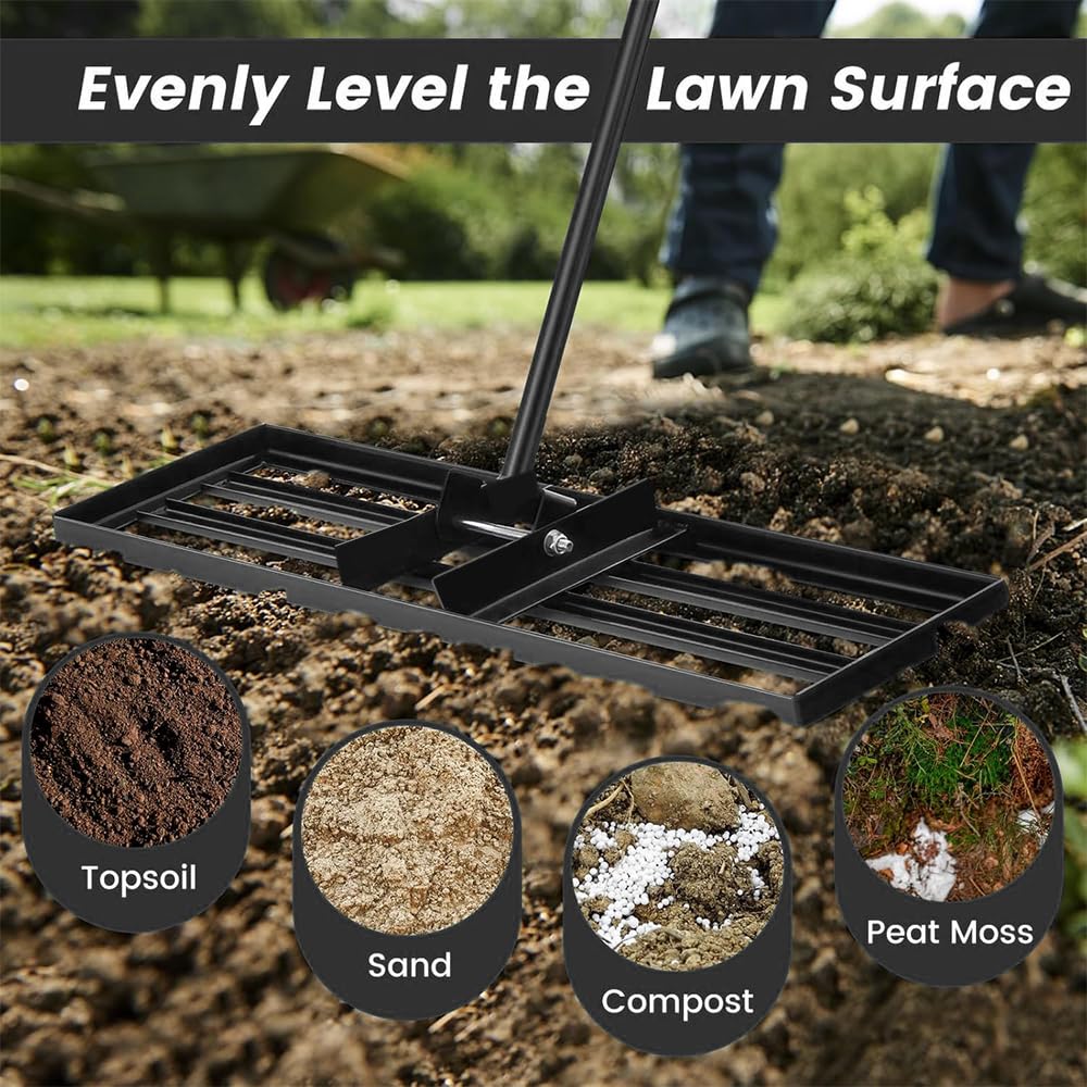 Raclette / Râteau à Gazon Easimo 80x30 Cm - Acier Robuste Pour Nivellement Pelouse, Entretien Jardin Parfait