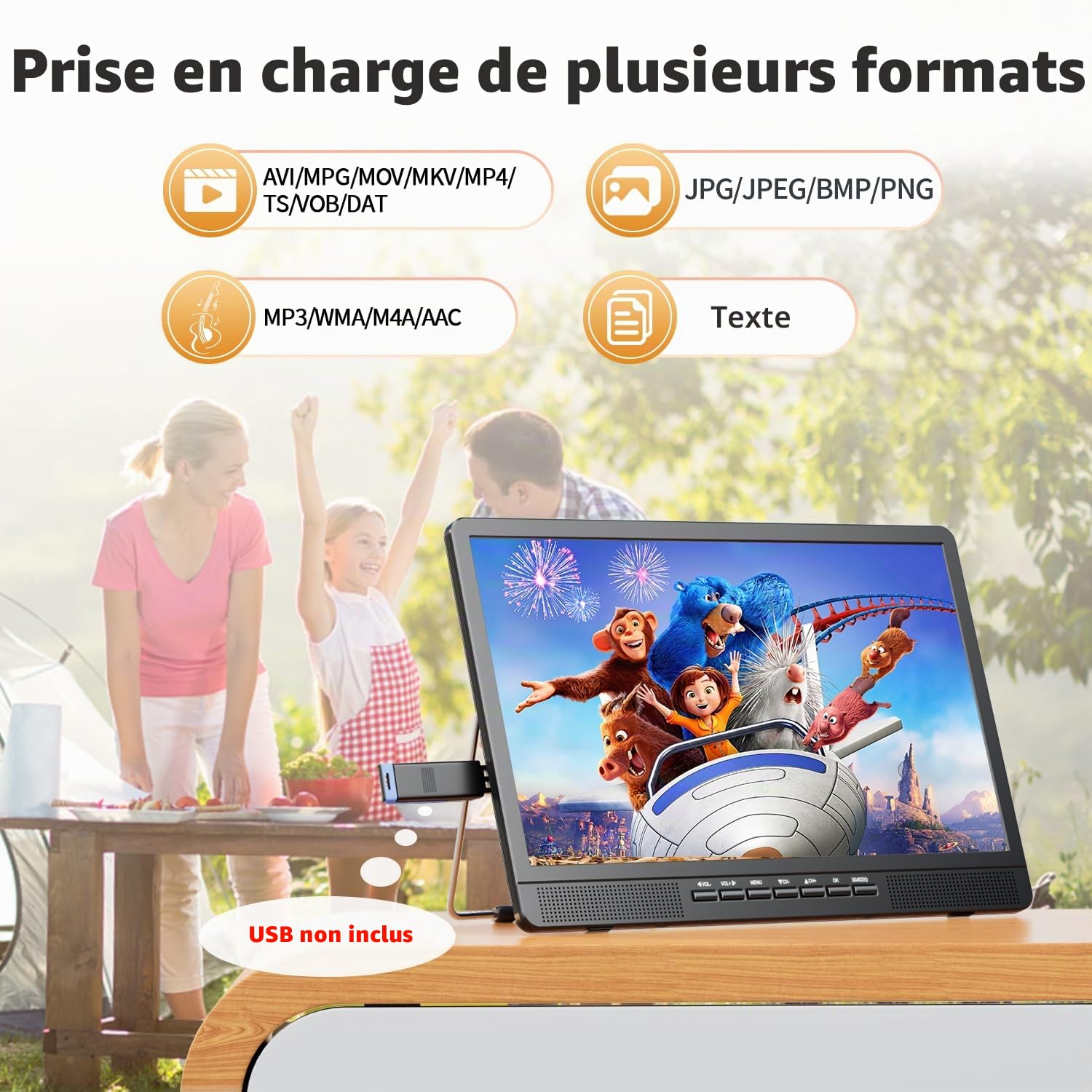 Desobry TV Portable 18 Pouces avec antenne, Mini TV avec Tuner DVB/T2 | Mini téléviseur LCD 12V, HD 1080P, pour Le Camping en Plein air, la Chambre, la Cuisine, supporte Les entrées USB/HDMI/AV