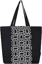 Canvas Big Zip Handbag Tote,100% Cotton, Inner pocket, Unisex Embroidered Comfortable Bag for Travel Office Beach Shopping, Easy to Wash Trendy Everyday Shoulder Bag