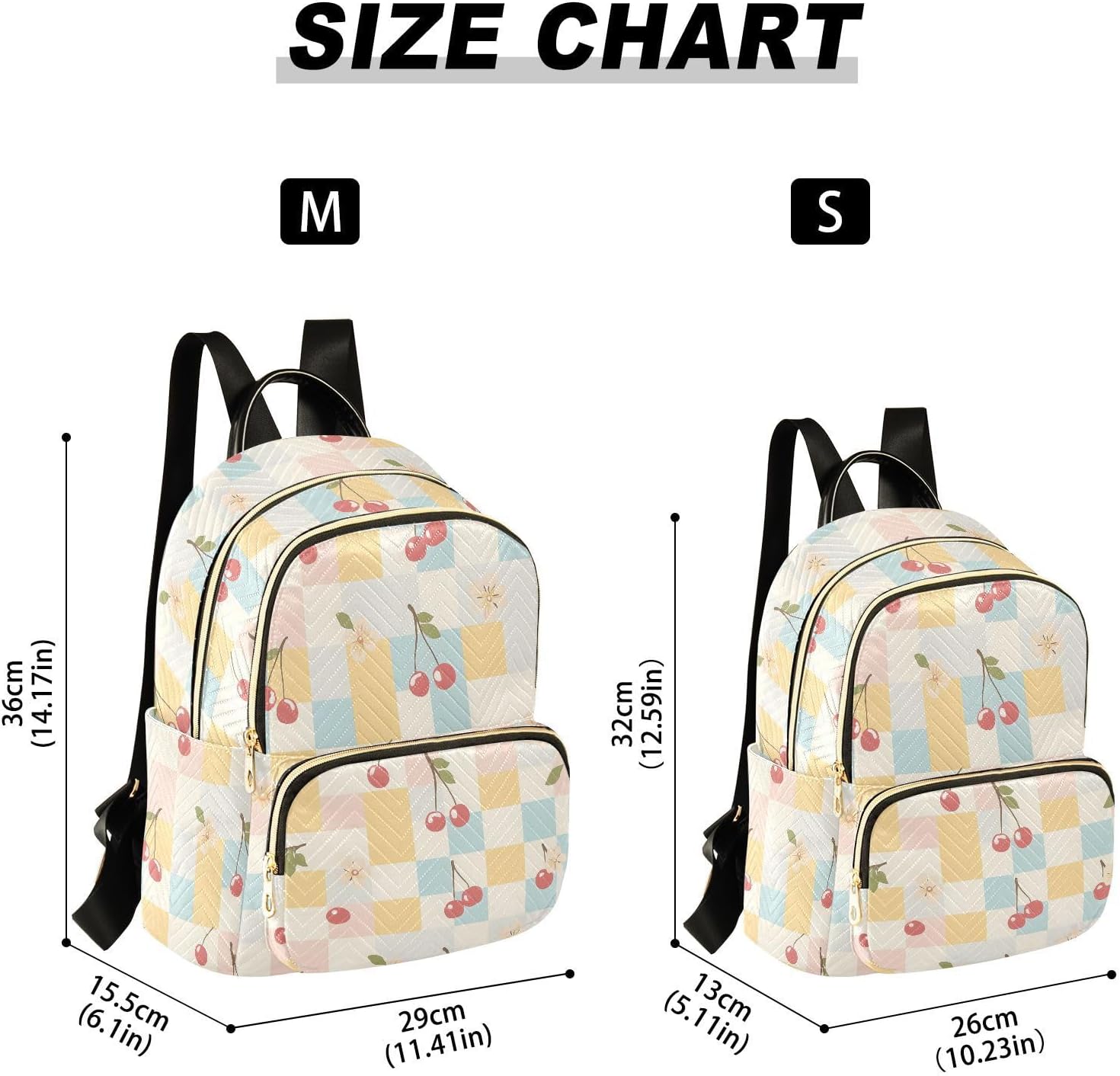 Cute Flower Checkered Cherry Pattern Backpack Purse for Women Shoulder Bag Fashion Daypack Ladies Handbag Lightweight Travel Bag Rucksack