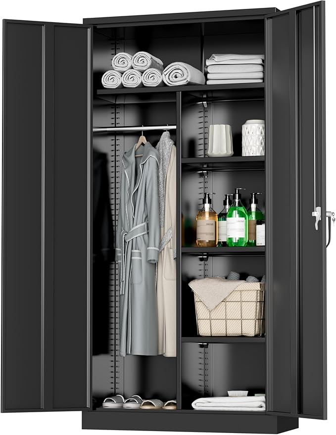 Amazon.com: Greenvelly Metal Wardrobe Closet with Doors and Shelves,72 ...