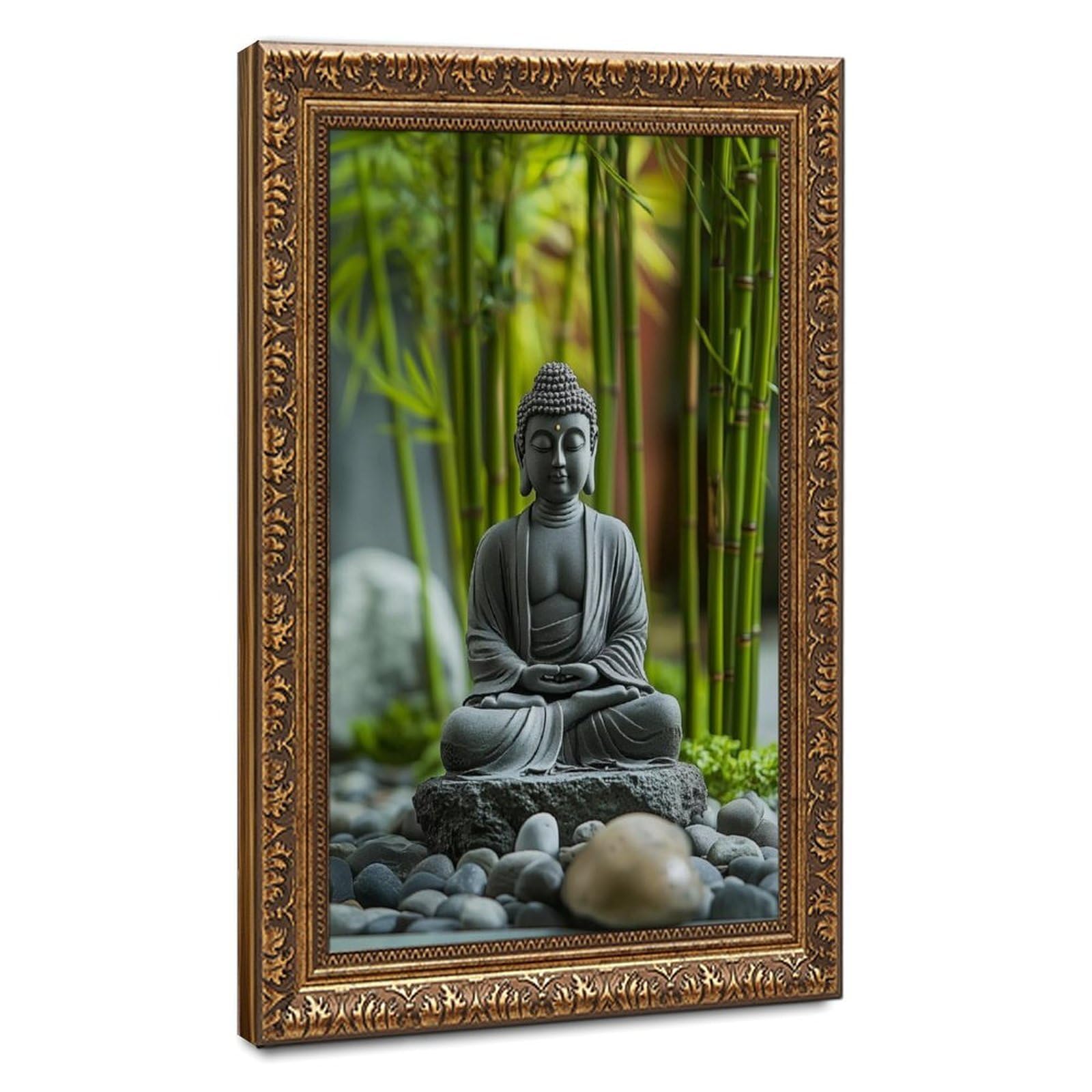 Lxwnze Retro Gold Frame-Style Zen Garden Buddha Statue For(39) Canvas Poster For Dorm Room Decor Gift