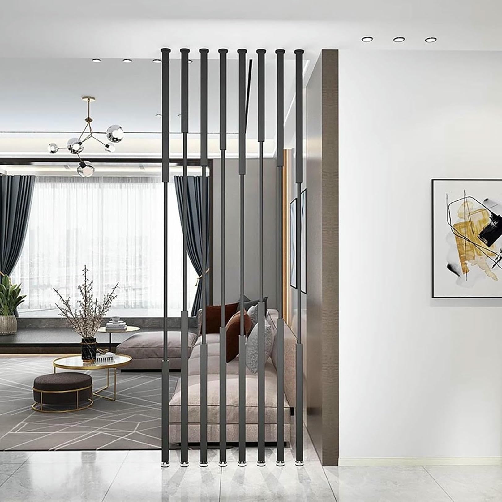 Floor to Ceiling Wall Partition Post Room Divider, Metal Room Divider Slat Partition/Slatted Privacy Screen Adjustable, Entryway Decor Column (Black 110cm(3.6ft))