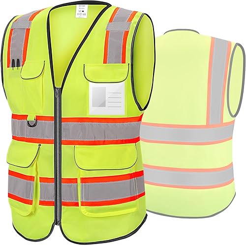 TICONN Chaleco de seguridad reflectante de alta visibilidad clase II chaleco de malla para mujeres y hombres cumple con las normas ANSI