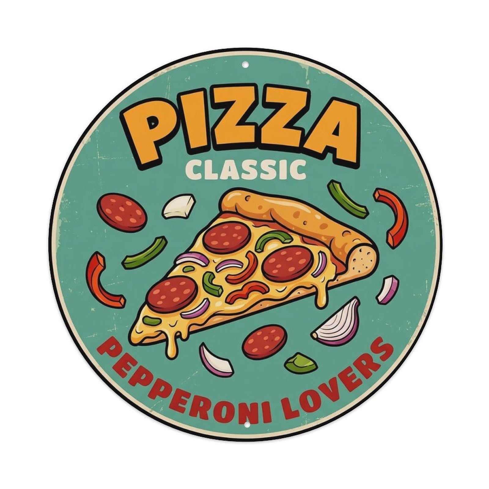 Huiyhb 8X8inch(20X20cm) Vintage Pizza Slice Italian Traditional Cuisine Pepperoni Metal Tin Sign