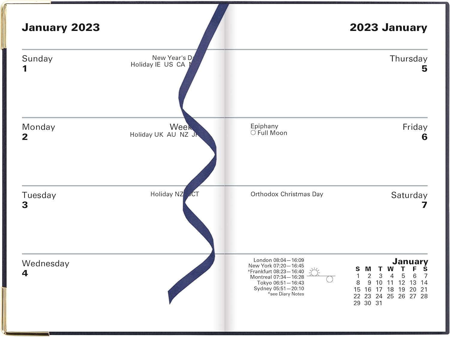 Letts of London 32E-2023 Classic 7-57286-83743-0 Pocket Week To View Diary Gold Colored Corners Gilted Edges (Blue)