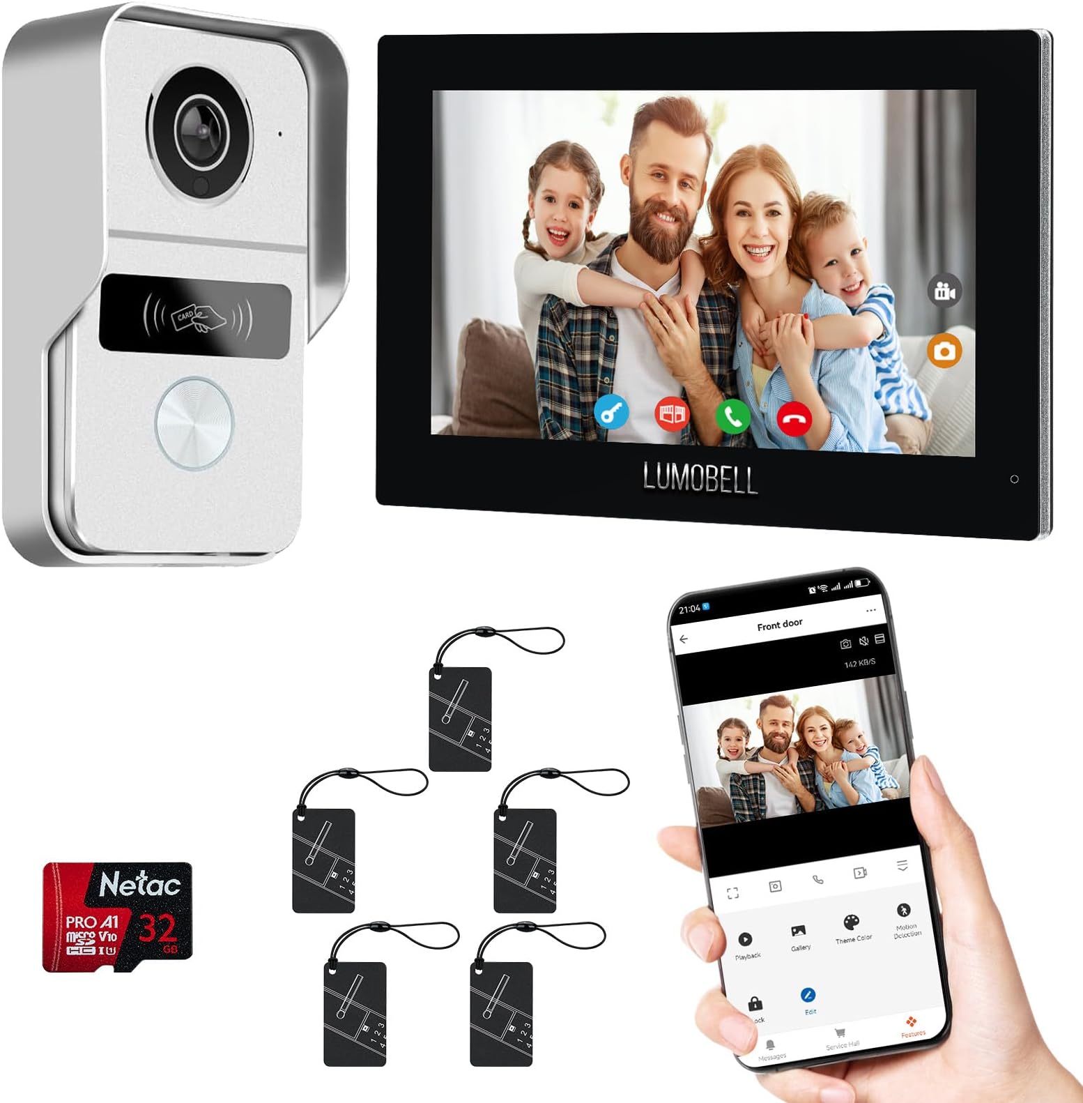 2-Wired Video Intercom System with 7 inch Touch Screen, Timbre con cámara & 140° Wide Angle, Video Recording, Tuya app Remote Control, Playback, Motion Detection, for Villa Apartment House