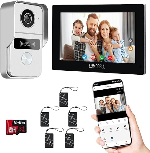 Miniatura 9 de 2 Timbres de Video con Cable Sistema de Intercomunicación de Video 1-Cámara y 2-Monitores, Pantalla Táctil de 7 Pulgadas, Visión Nocturna, Soporte