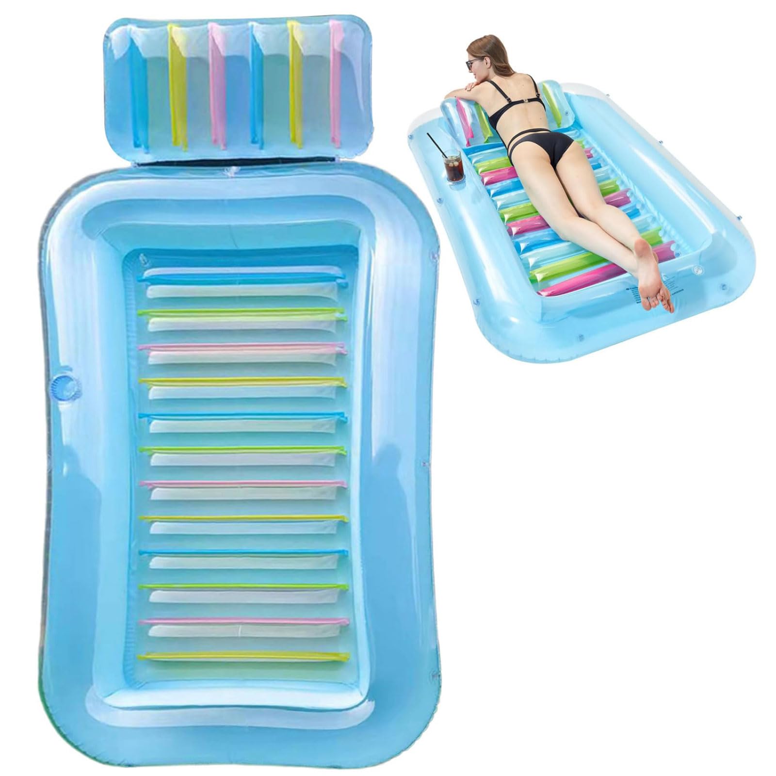 Gonfiabile Amaca Galleggiante,Letto abbronzante con Cuscino,rettangolo 69x43x8 Pollici in PVC Gonfiabile da Sole con portabicchieri,per Adulti per Bambini per Piscina sulla Spiaggia