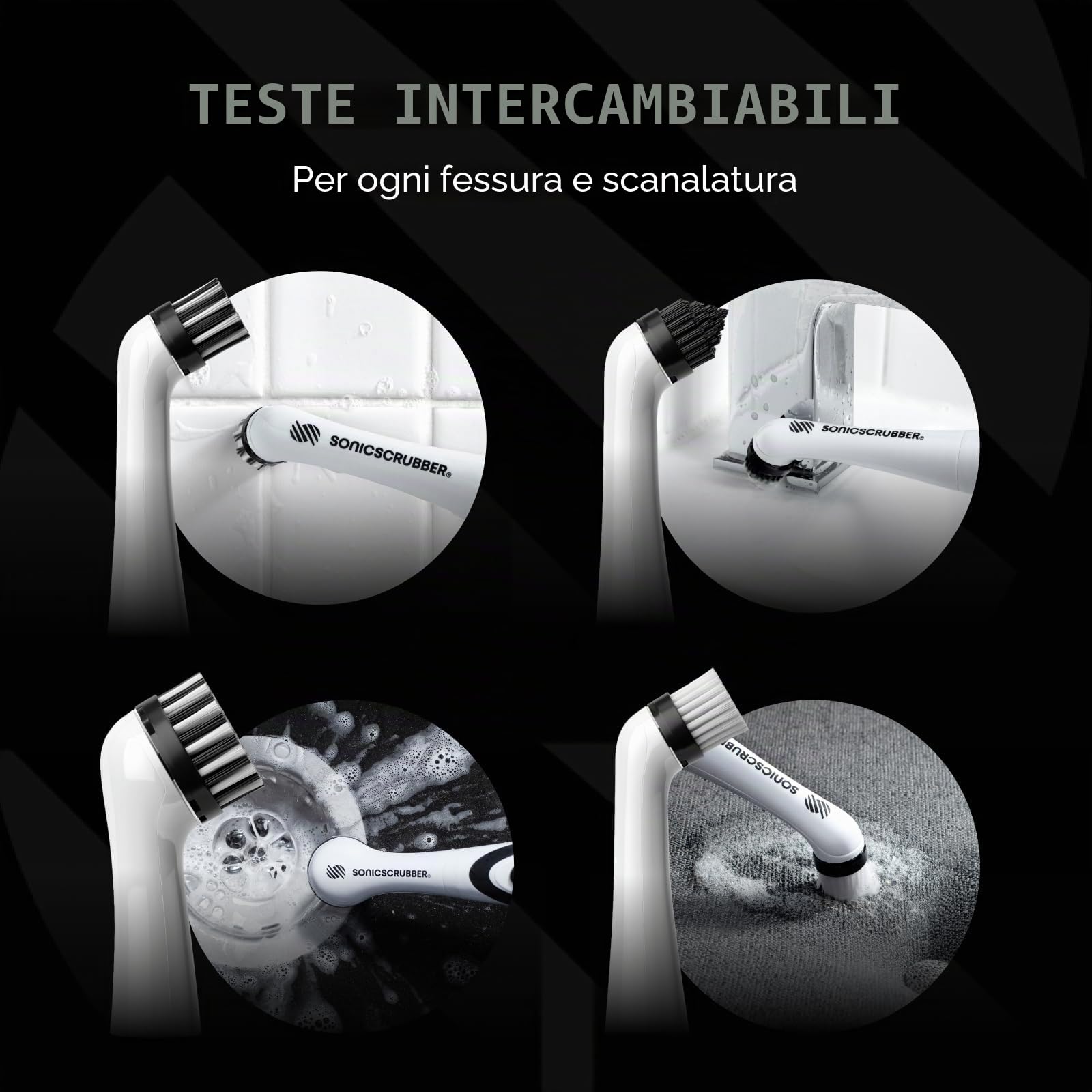 SonicScrubber Testine per la pulizia della casa, accessorio per la pulizia della casa, cucina e bagno, rimuove la muffa e pulisce la malta (sistema da casa)