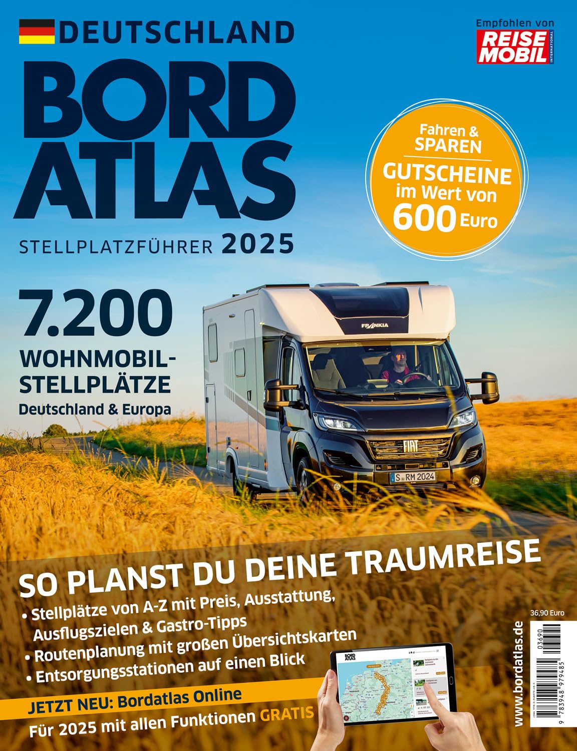Bordatlas Stellplatzführer 2025: Deutschland und Europa, 7.200 Stellplätze, große Übersichtskarten, Stellplatz-Gutscheine im Wert von 600 Euro und neu: Online-Stellplatzsuche in 2025 inklusive