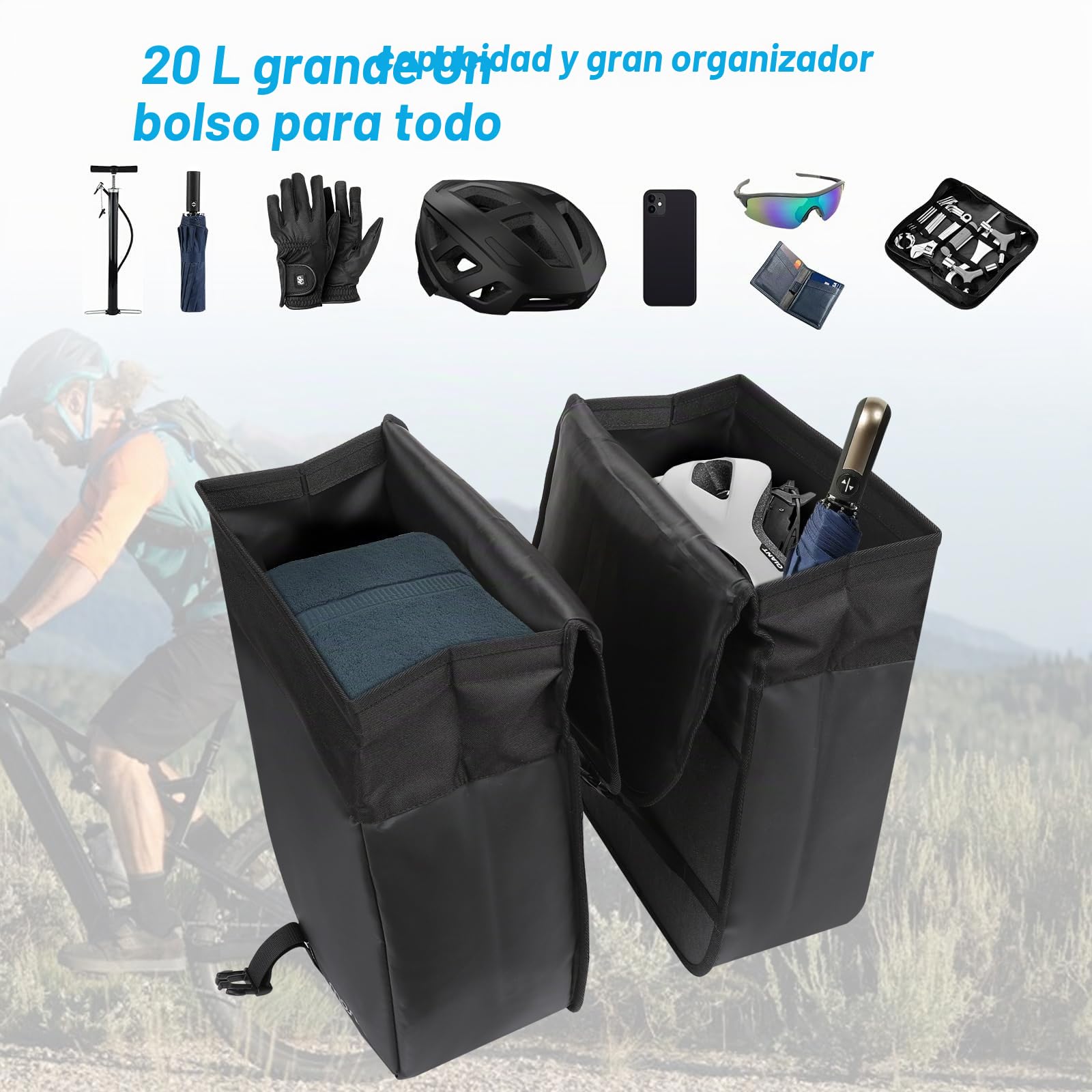 MOSISO 20L Alforjas para Bicicleta, 2 Pack Alforjas Impermeables, Gran Capacidad Flap Bicicletas Bolsa Trasera Ciclismo Equipaje Bolsa para Carretera Bicicleta de Montaña Ciclismo Viajar