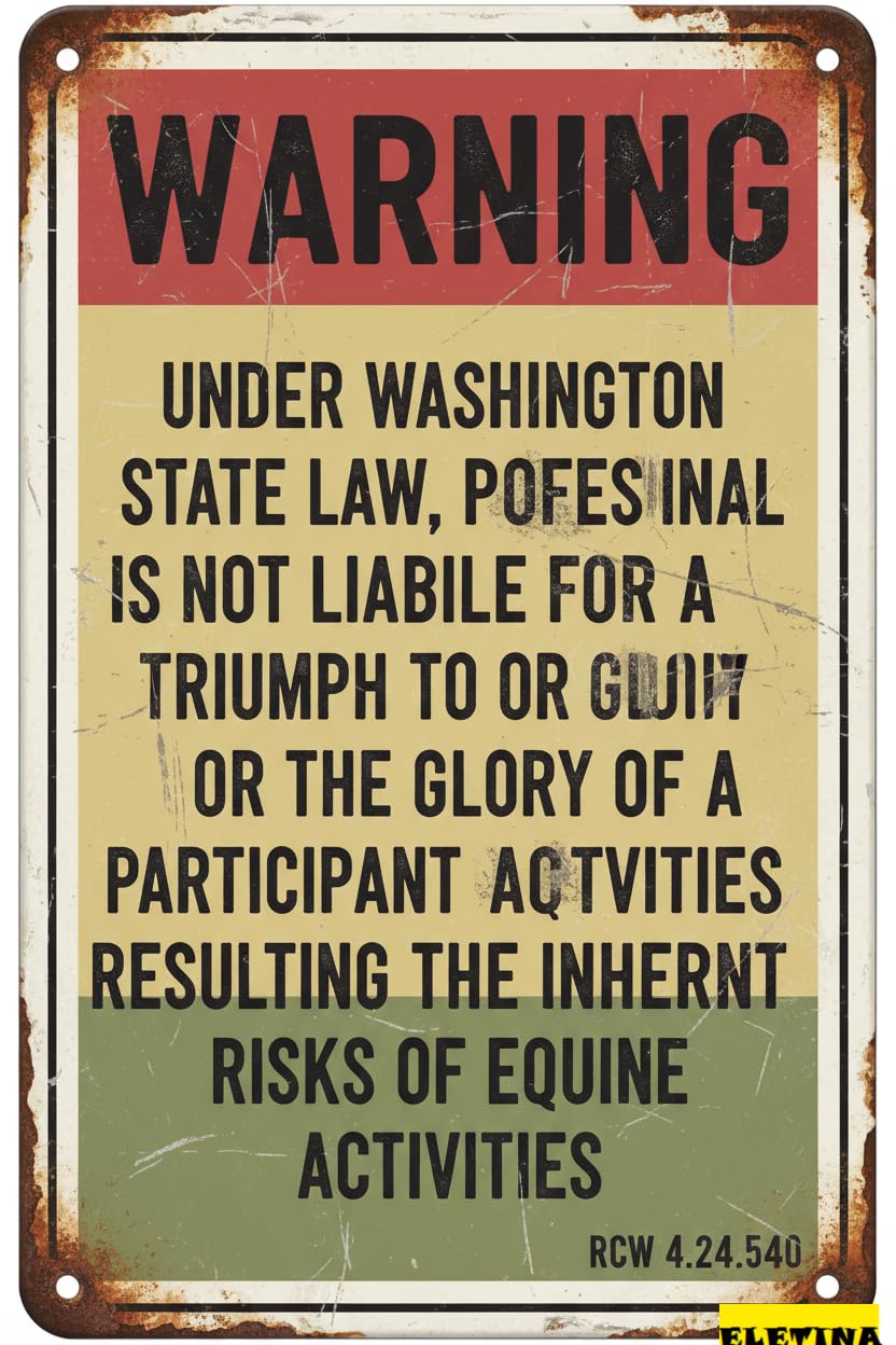 Washington Equine Liability Warning Tin Sign, 8x12 Inch