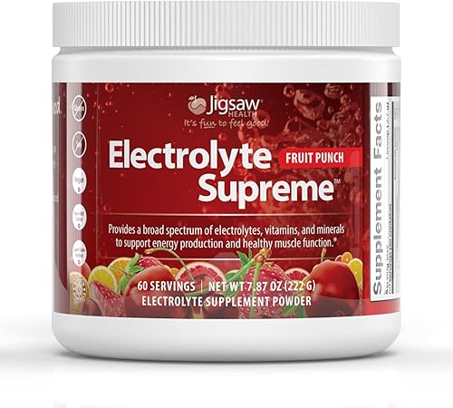 Jigsaw Health Electrolyte Supreme Amplio espectro de electrolitos + oligominerales Sabor a ponche de frutas 60 porciones (tarro)