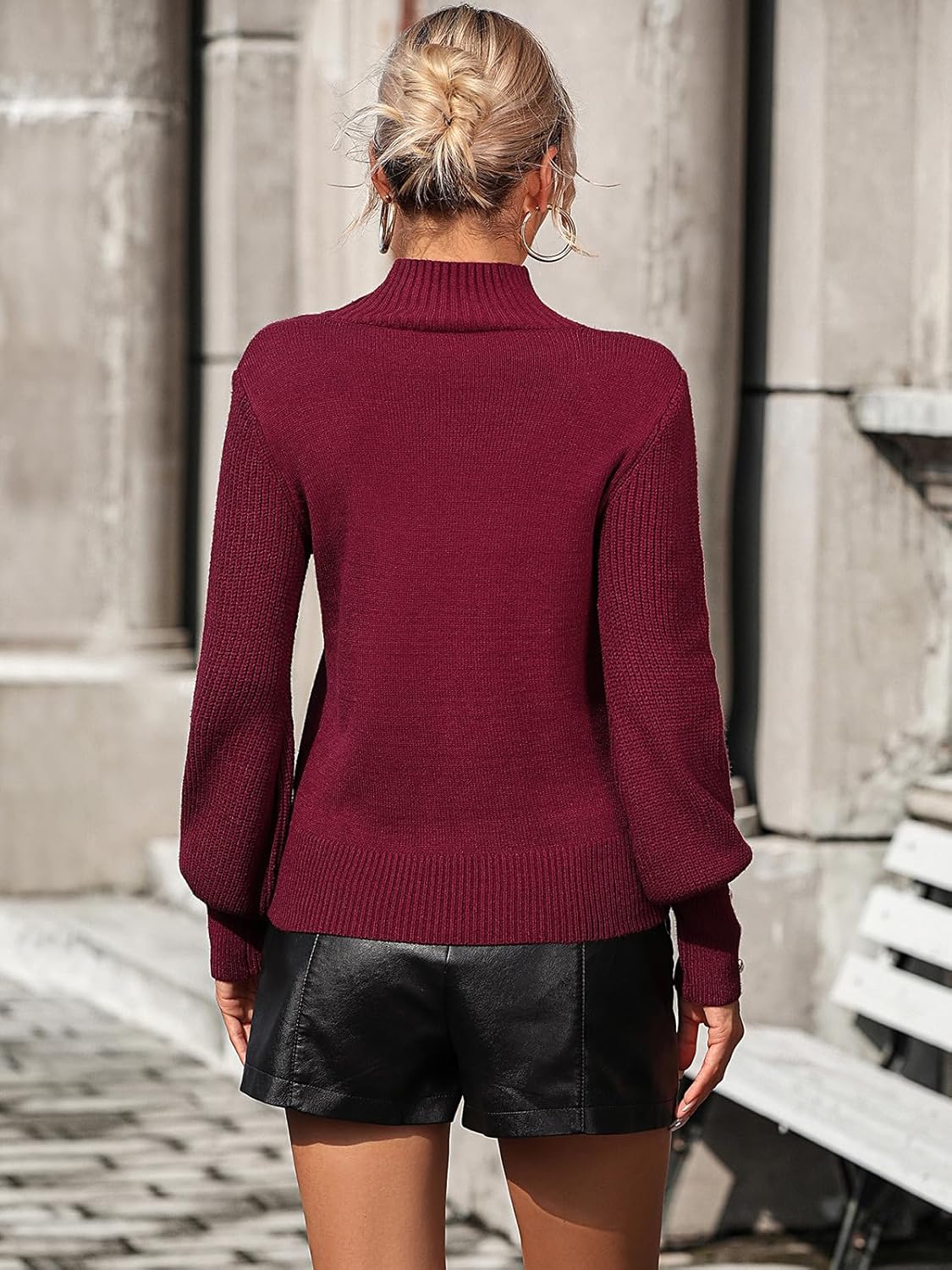 Upopby Women's Fall Winter Turtleneck Sweaters for Women Lantern Sleeve Knitted Pullover Sweater Jumper Tops - Image 5