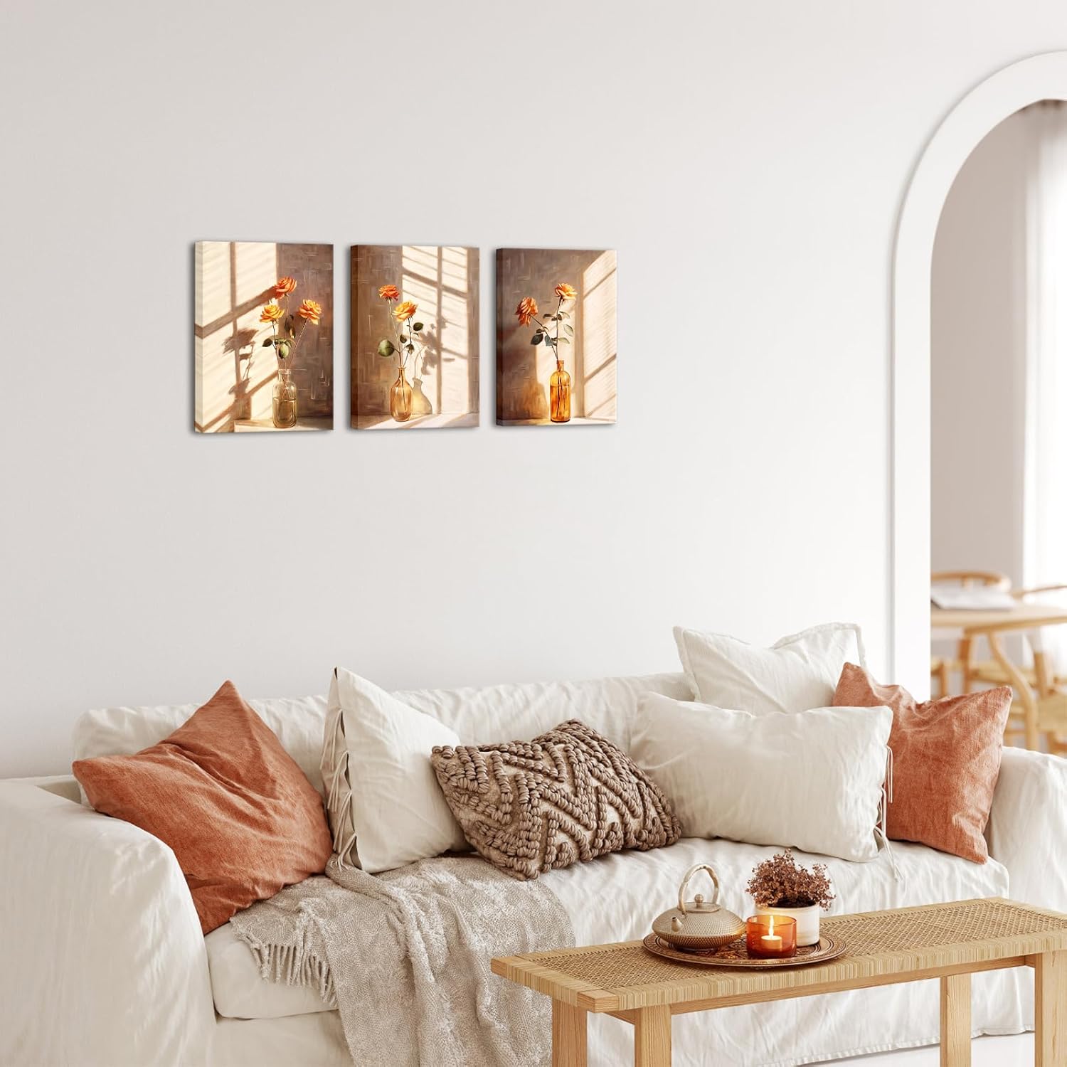 Apicoture Elegant Rose Paintings Canvas Wall Art Orange Floral And Sunshine Painting Pictures Art Wall Decor or Bathroom Bedroom Wall Decorations (Orange)