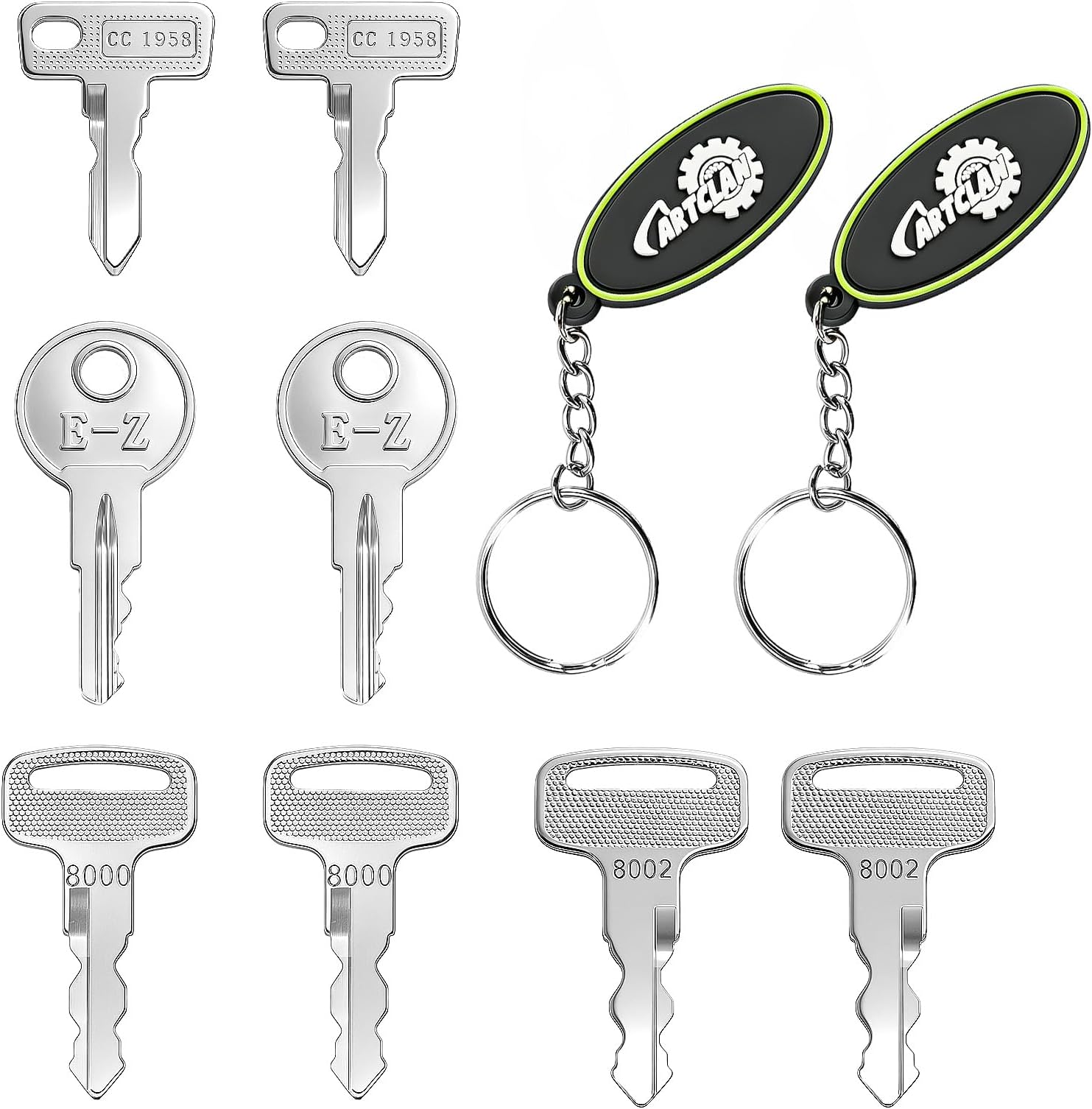 Golf Cart Keys Set (8PCS),Golf Cart Replacement Keys Suitable for Club Car/EZGO/Yamaha Golf Carts, OEM#1012505 17063-G1 JU2-H2511-00 JU6-H2511-10