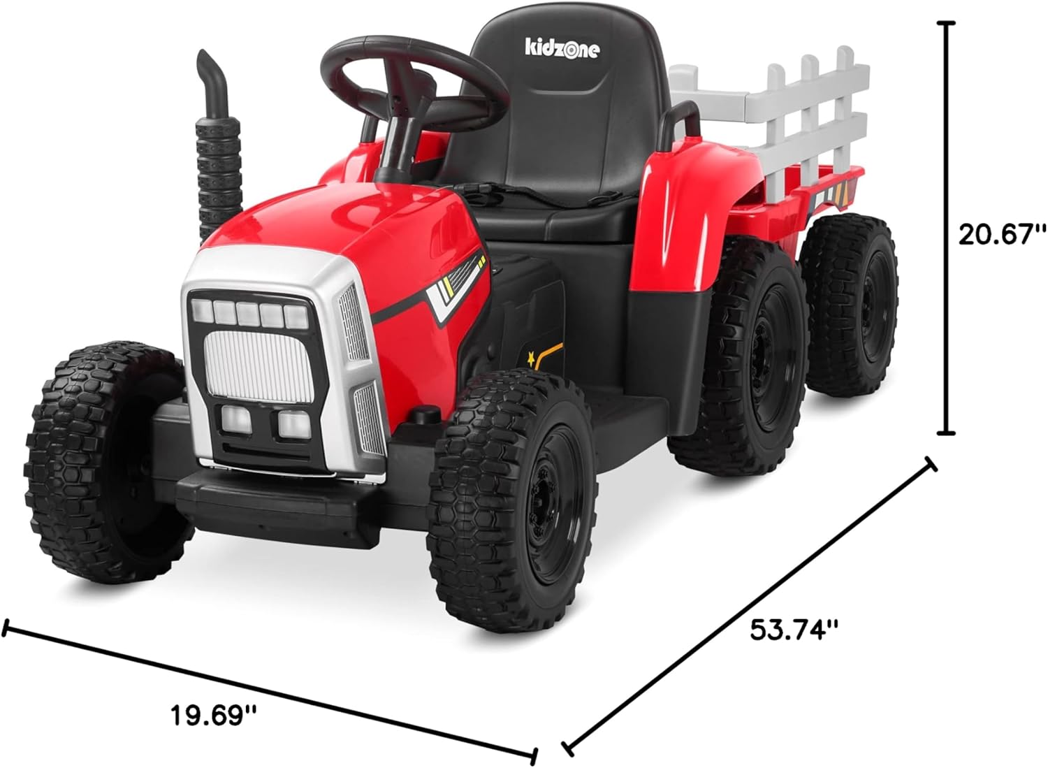 Dimensions of the Kidzone Electric Tractor in red