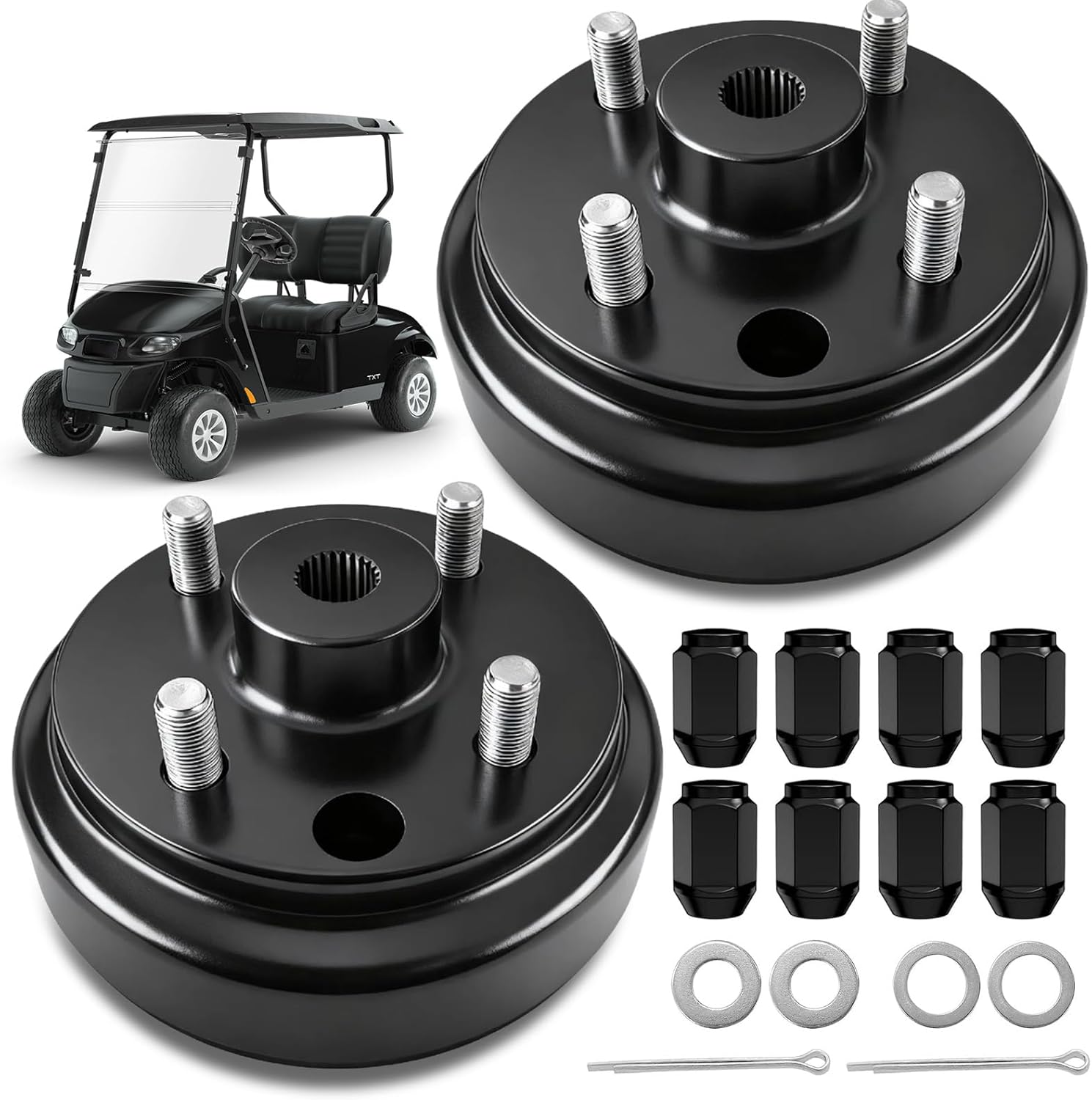 EZGO Brake Drum Hub Assembly with Nuts for EZGO TXT PDS 1982-up Electric & 1982-1993 2-Cycle Gas Golf Carts 24 Tooth Star Spline EZGO Rear Hub Enhanced Braking OEM 19186G1P, 17298-G1, 17082-G2