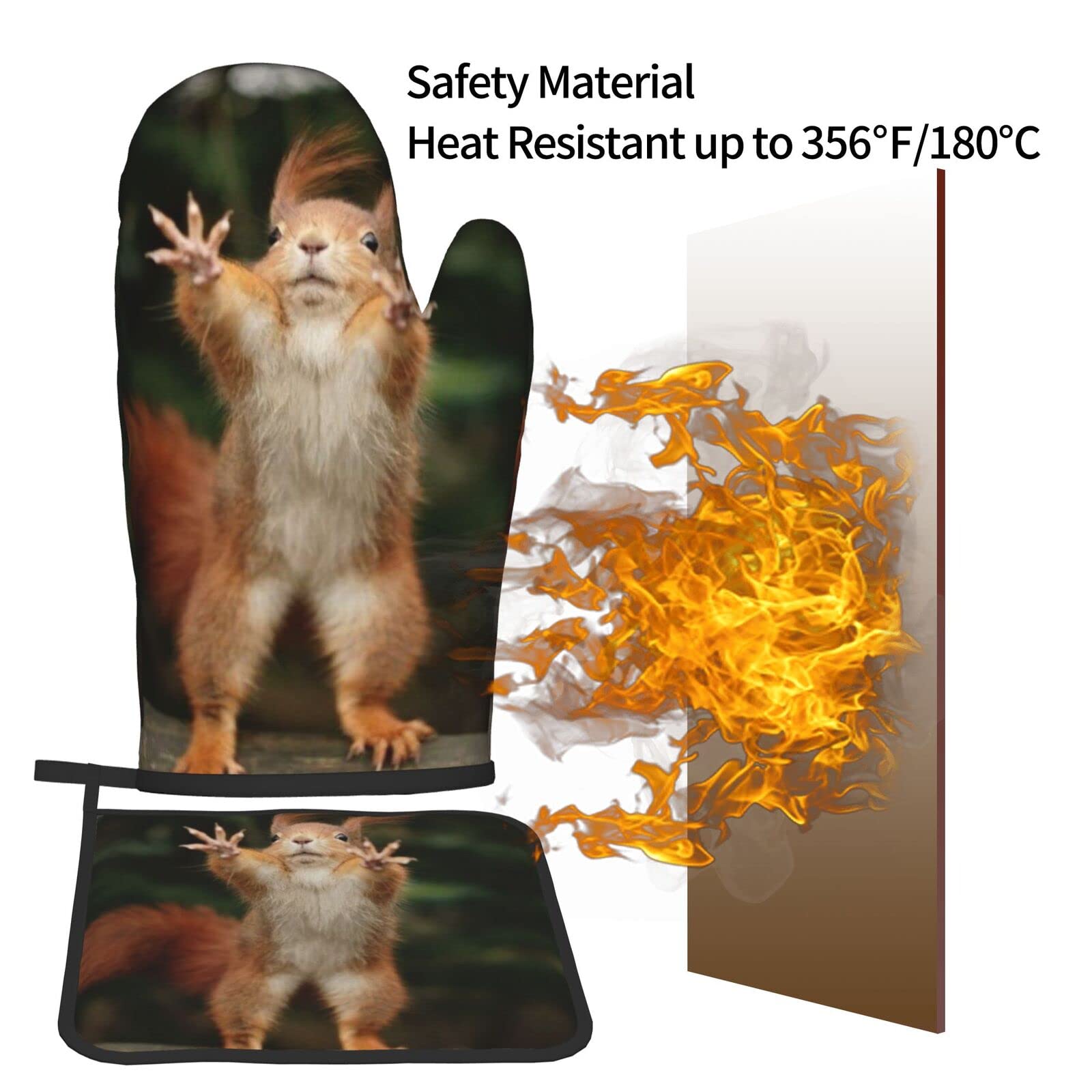 Eichhörnchen Topflappen Set 2er - Hitzebeständig, Waschbar, 20x20cm Mit Aufhänger