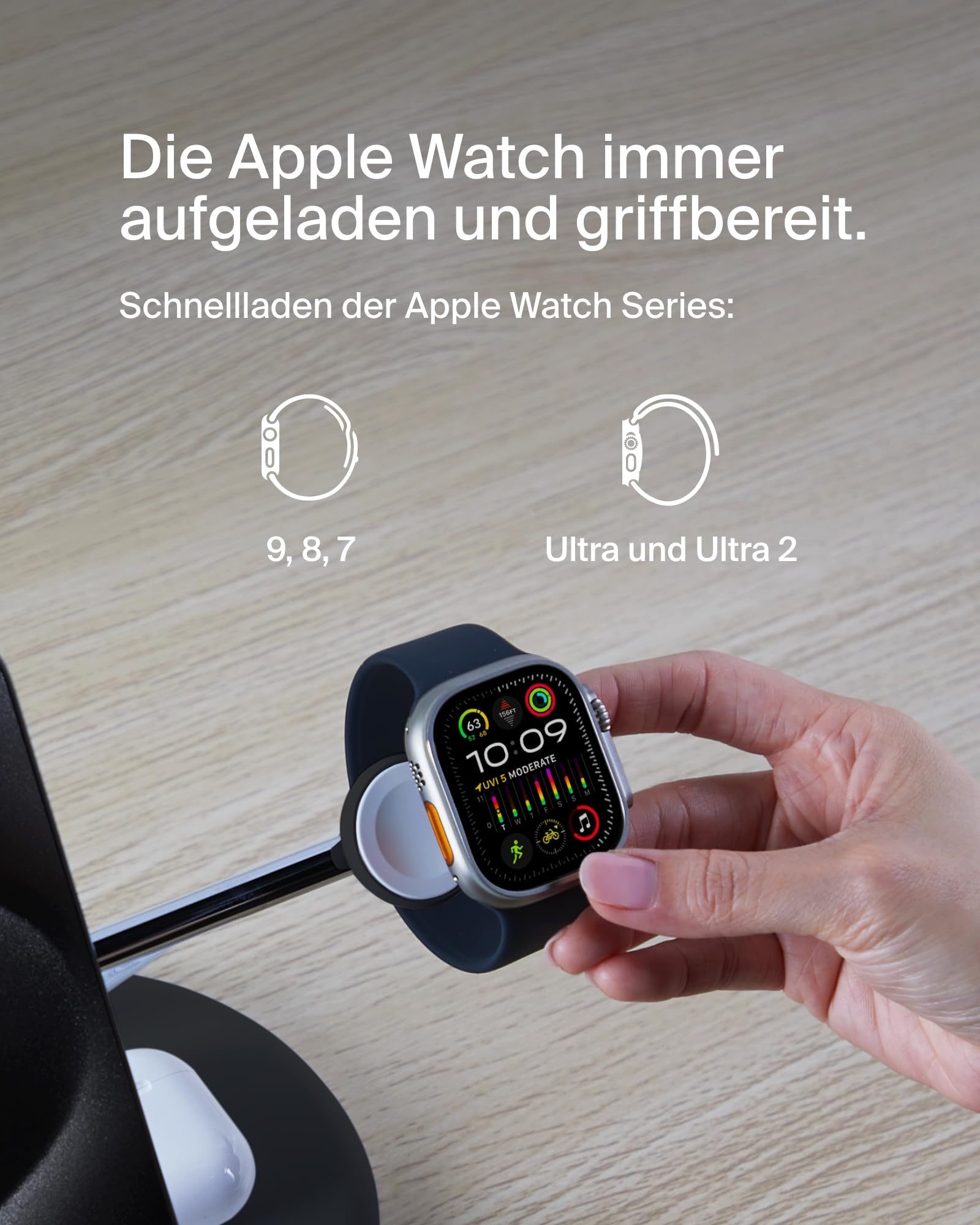 Belkin BoostCharge Pro Kabellose 3-in-1-Ladestation mit Qi2, 15W, MagSafe Kompatibel, Ladegerät Induktive für iPhone 17, Air, 16, 15, Pixelsnap, AirPods, Apple Watch, inkl. Netzteil – Schwarz
