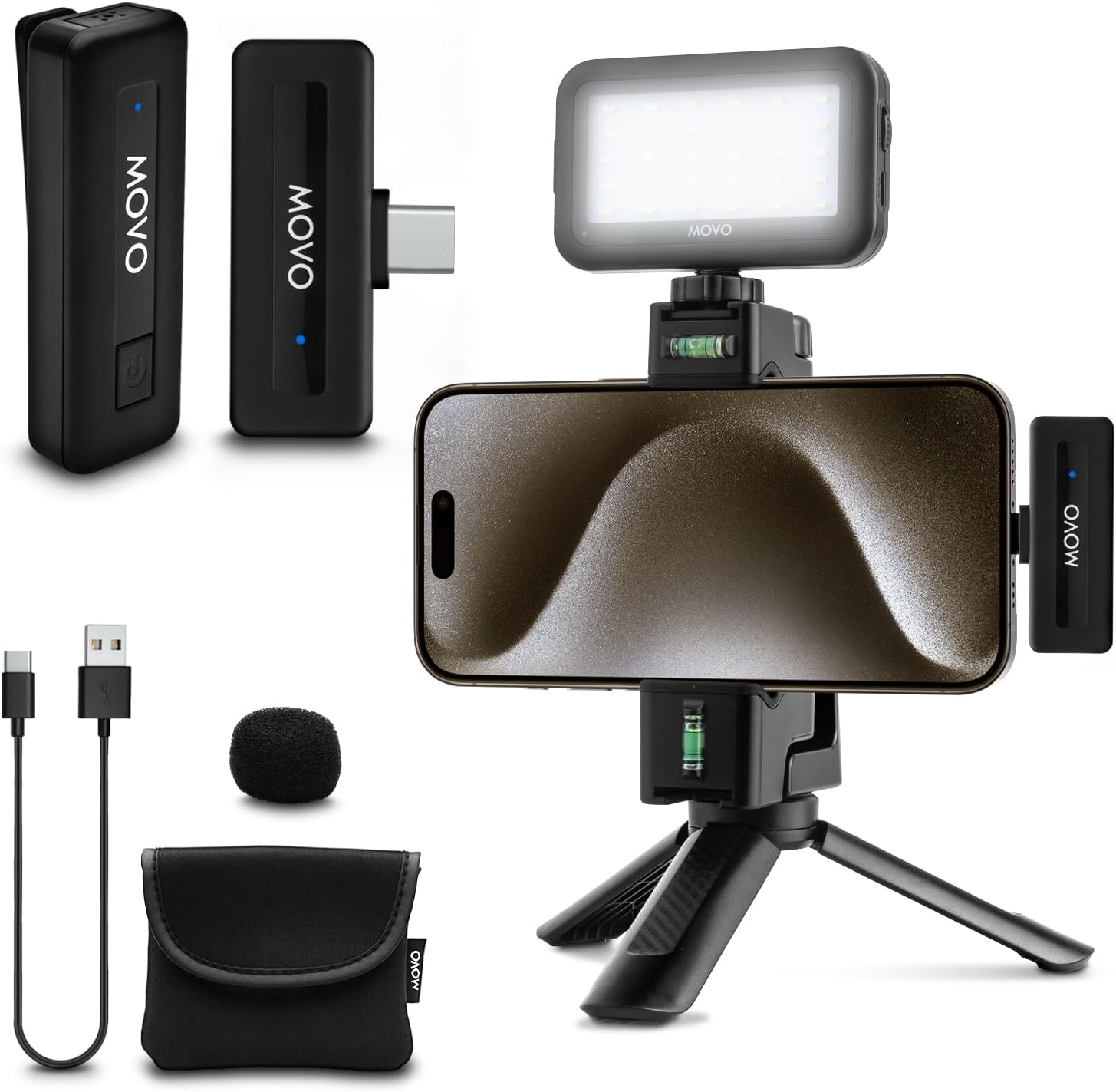 Movo VSK1 Wireless Vlogging Kit for iPhone 15: Complete YouTube Starter Kit with Wireless Microphone, LED Light, Hand Grip & Mini Tripod – iPhone 15 Vlogging Kit for Content Creators Movo VSK1 Wireless Vlogging Kit for iPhone 15: Complete YouTube Starter Kit with Wireless Microphone, LED Light, Hand Grip & Mini Tripod – iPhone 15 Vlogging Kit for Content Creators