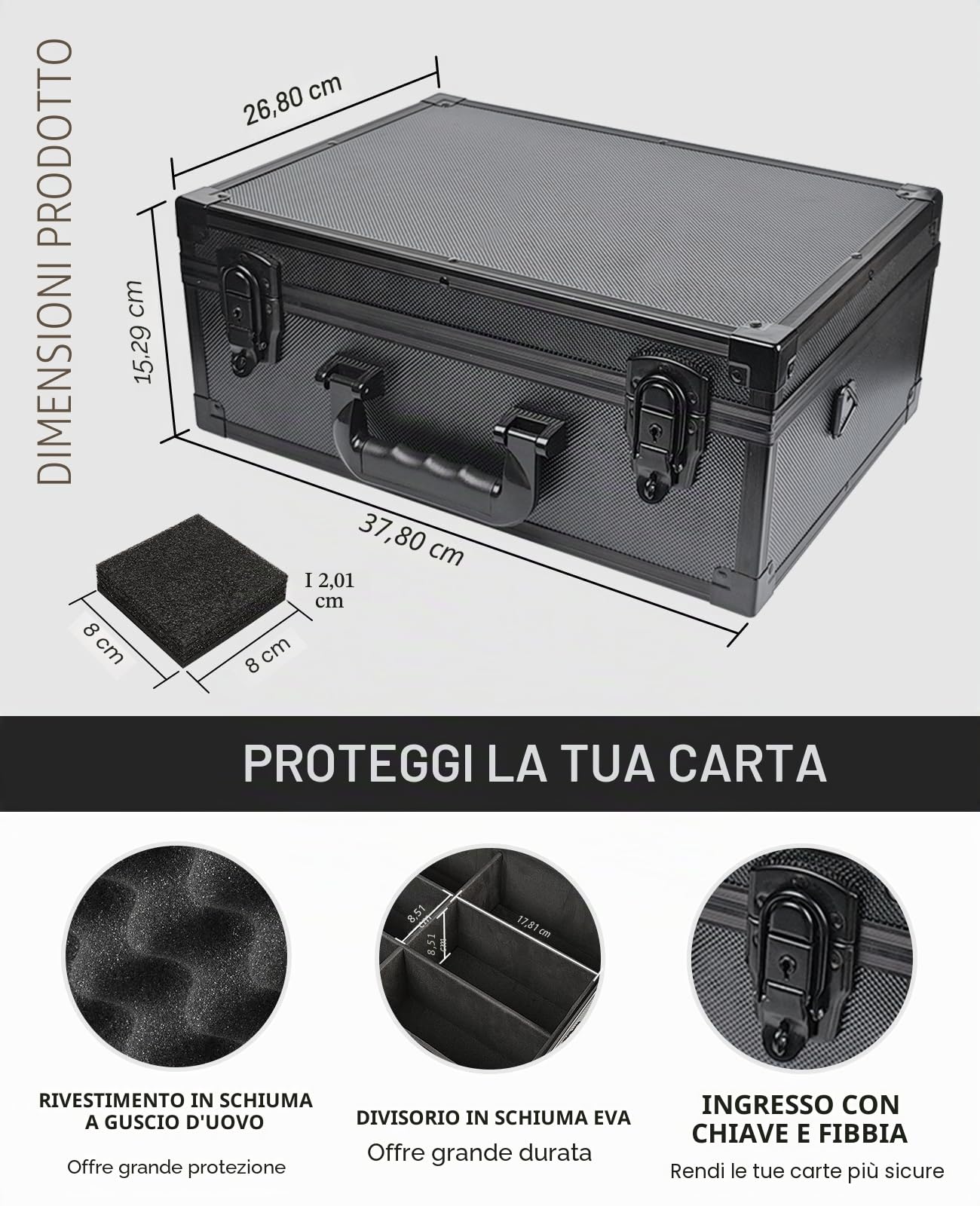 iDiskk Scatola Porta Top Loader con Serratura, Trading Card Holder Box, Protezione Resistente per Sport, Carte Collezionabili, Organizer Imbottito con Chiavi per Oltre 600 Carte, Nero