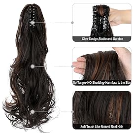 Mitrygreen Claw Clip Ponytail Extension 18 Clip in Wavy Ponytail Hair extensions Long Pony Tails for Women Extensions Dark Brown Mix Light Auburn Wave Hairpiece