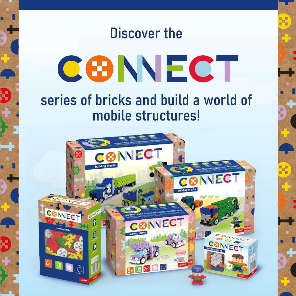 Trefl - Connect: Basic Boy Brick Set - 70 Bricks of Various Shapes, Creative Toy for Adults and Children Aged 4 and Over