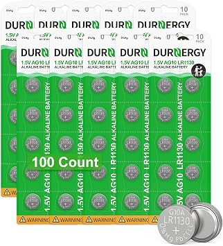 DURNERGY LR1130 Battery 100 Pack, AG10 SG10 LR54 Button Cell Batteries, 389 Watch Battery, 1.5V Premium Alkaline Battery