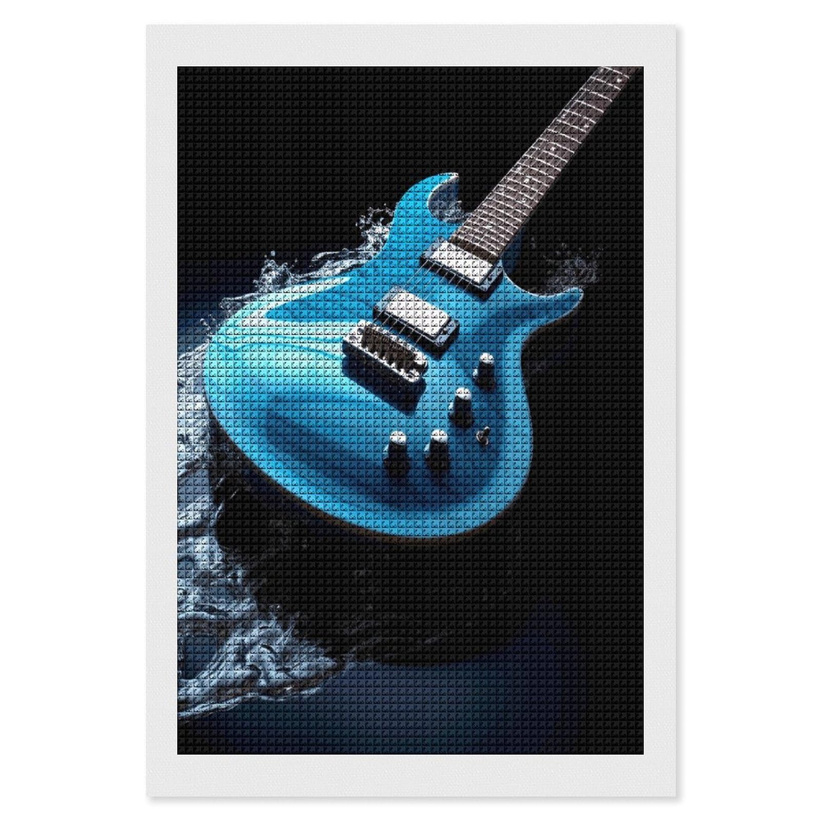 FodPand Blue Guitar Diamond Painting Kit for Beginner Fun 5D DIY Crafts for Adults Diamond Art Kits Square Diamond Art Canvas Painting Gem Art Crafts for Home Wall Decor 8"x12"