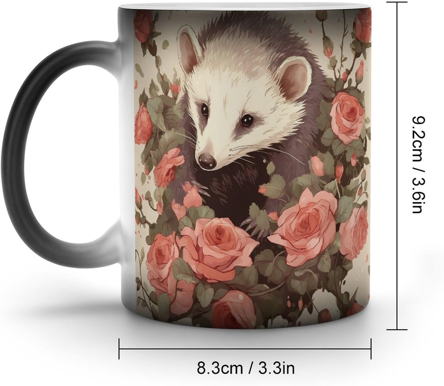 Color Changing Mug Opossum And Roses Printed Ceramic Coffee Mug Heat Changing Sensitive Mug Magic Heat Changing Coffee Mug Novelty Coffee Mugs
