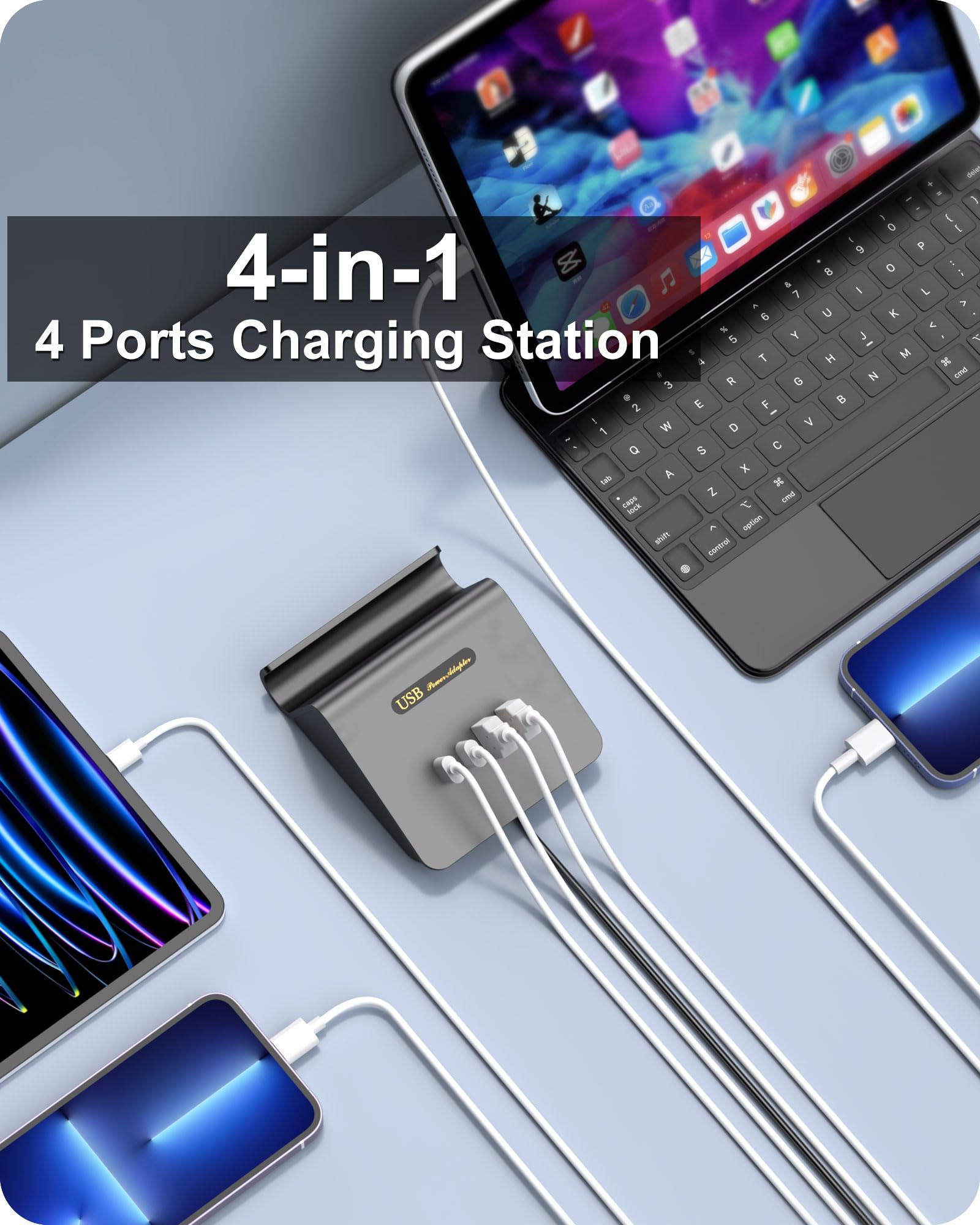 WUKUR Multiple USB Charger Station with USB C Charging Station for Multiple Devices, USB C Charger for iPhone 15/Pro/Pro Max/Samsung Galaxy, Google Pixel,HTC(Grey-25W)