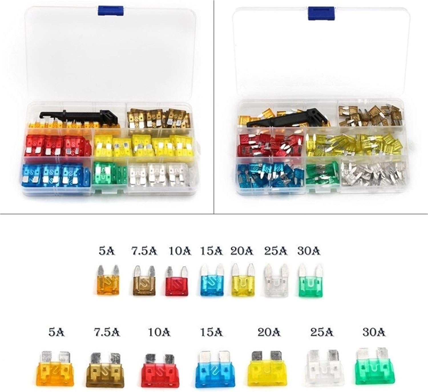 Fuses and Accessories for Car 5/7.5/10/15/20/25/30 Amp Medium/Small Size Fuses Blade Type Auto Car Fuse Mixed 242pcs Kit with Black Blade Holders
