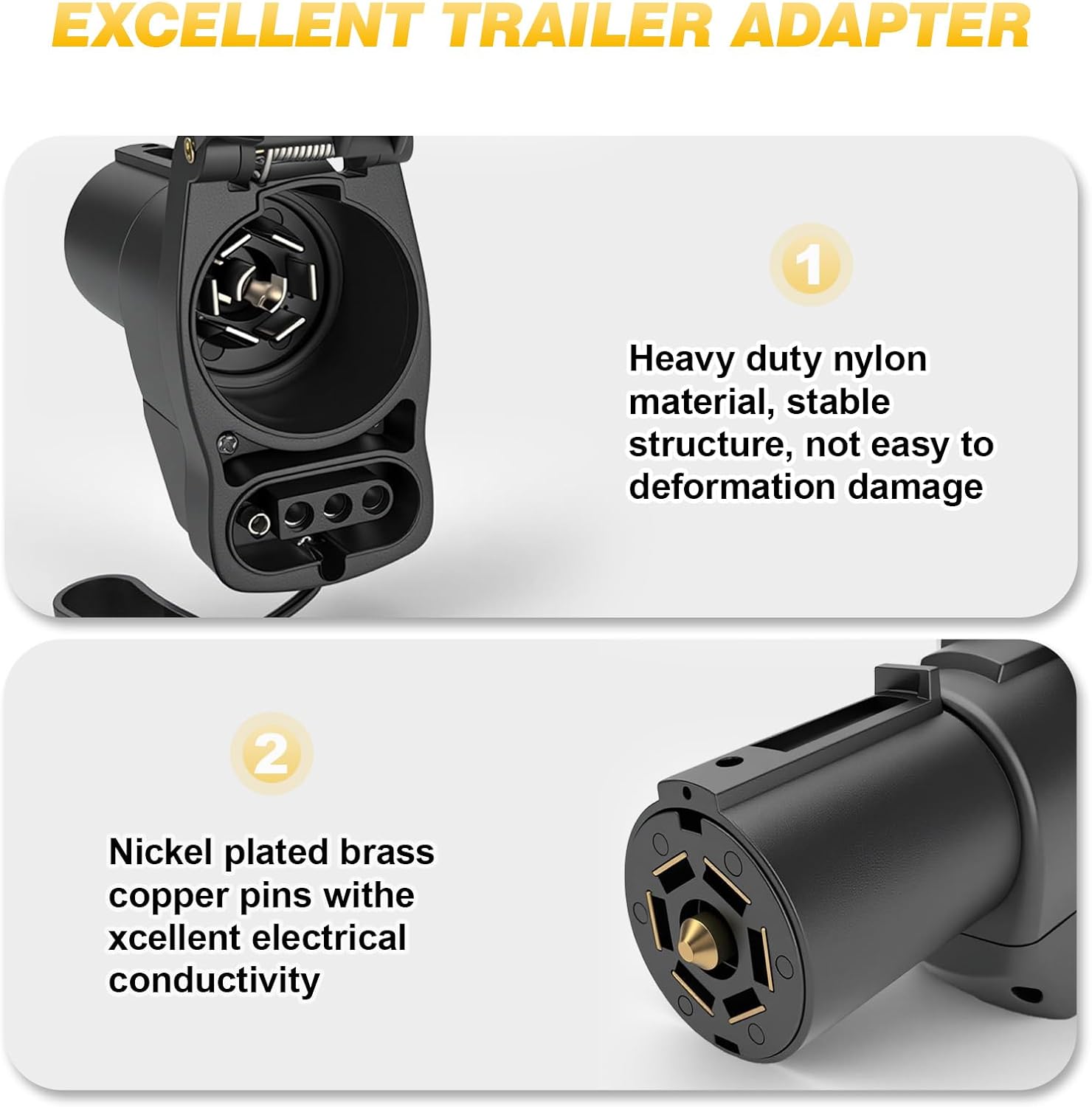 Multi Tow Trailer Adapter 7 Pin to 4 Pin Trailer Adapter, Trailer Light Adapter 7 Round to 4 Flat, 7 Pin Vehicle-Side Trailer Plug Adapter to Dual-Output 7-Plug & 4-Flat, Plug and Play Design