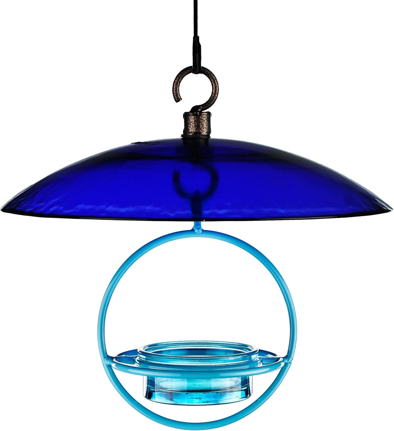 Petite Glass Baffle Dome for Protecting Outdoor Feeders, Recycled Glass Weather Shield Compatible with Mosaic Bird Feeder, and Hummingbird Feeders, 11 Inch Wide, Cobalt Blue