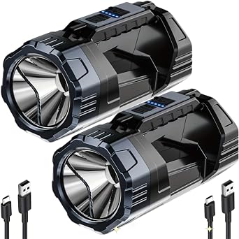 2PCS Rechargeable LED Spotlight Flashlight Outdoor with COB Light and Solar Panels, Camping Flashlight with 6 Modes Long Lasting Large Waterproof Camping Light Flashlights for emergeny Hiking Boating