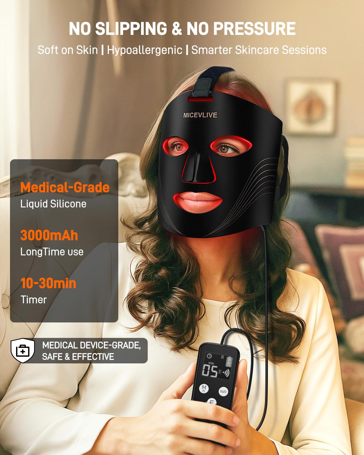 Red Light Therapy Mask for Face, 432 LED Face Mask with 3 Wavelengths (630nm Red, 415nm Blue, 850nm NIR), 180° Full Face Coverage, Acne Treatment at Home, Rechargeable with Travel Bag