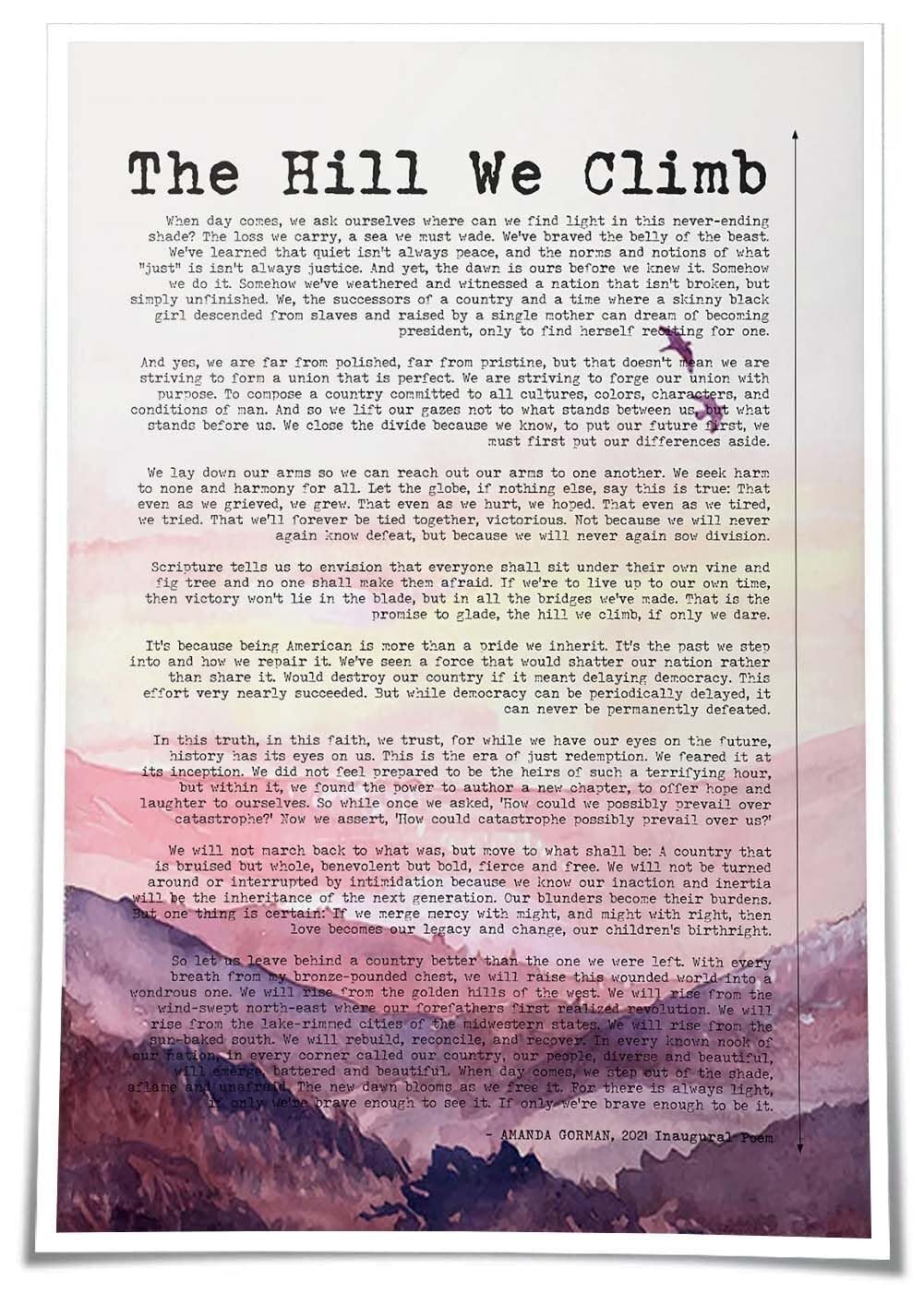 HGETJOHXEM Inaugural Poem The Hill We Climb Poster - by Amanda Gorman, Wall-Art for Unity & Hope, Graduation Gift(Framed,16x24inch(40x60cm))