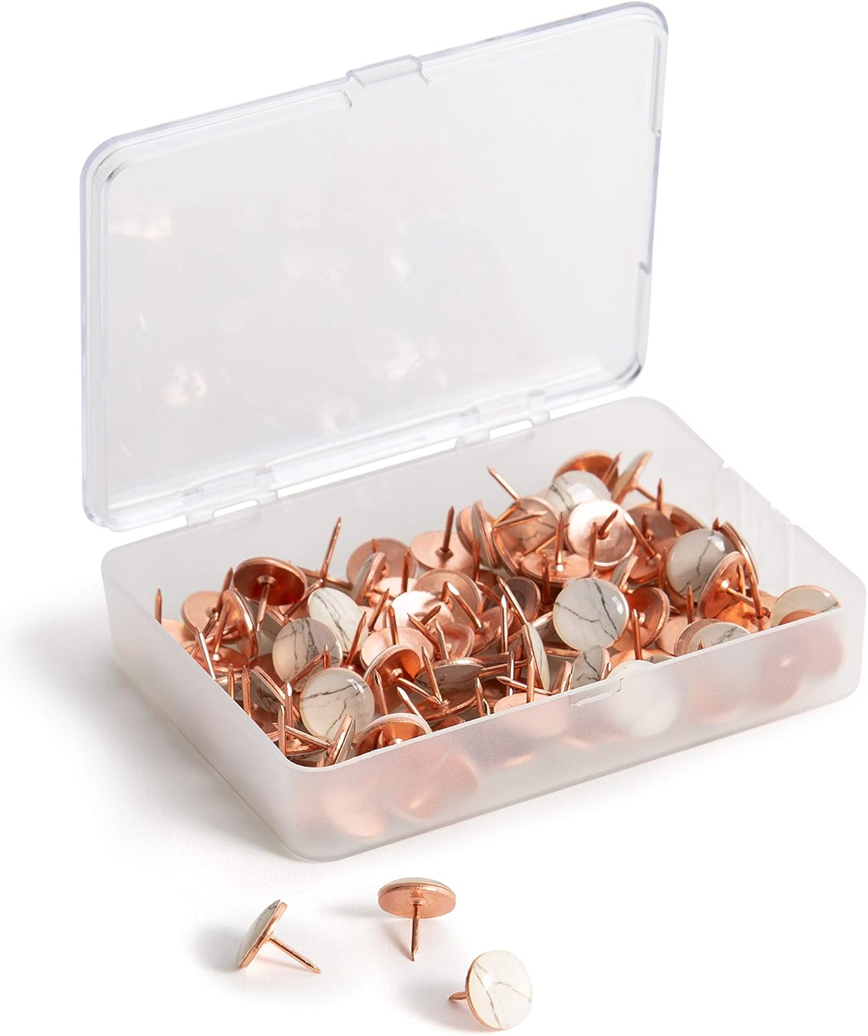 U Brands Fashion Metal Thumbtacks Metal Marble & Rose Gold 100/Pack