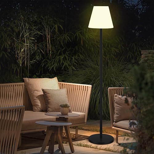 Ecvivk Solar Floor Lamp Outdoor Lamps for Patio Waterproof,Rechargeable Cordless Floor Lamp with Light Sensor,Brightness Dimmable Warm White+RGB LED Outdoor Lamp for Lawn,Pool,Garden.