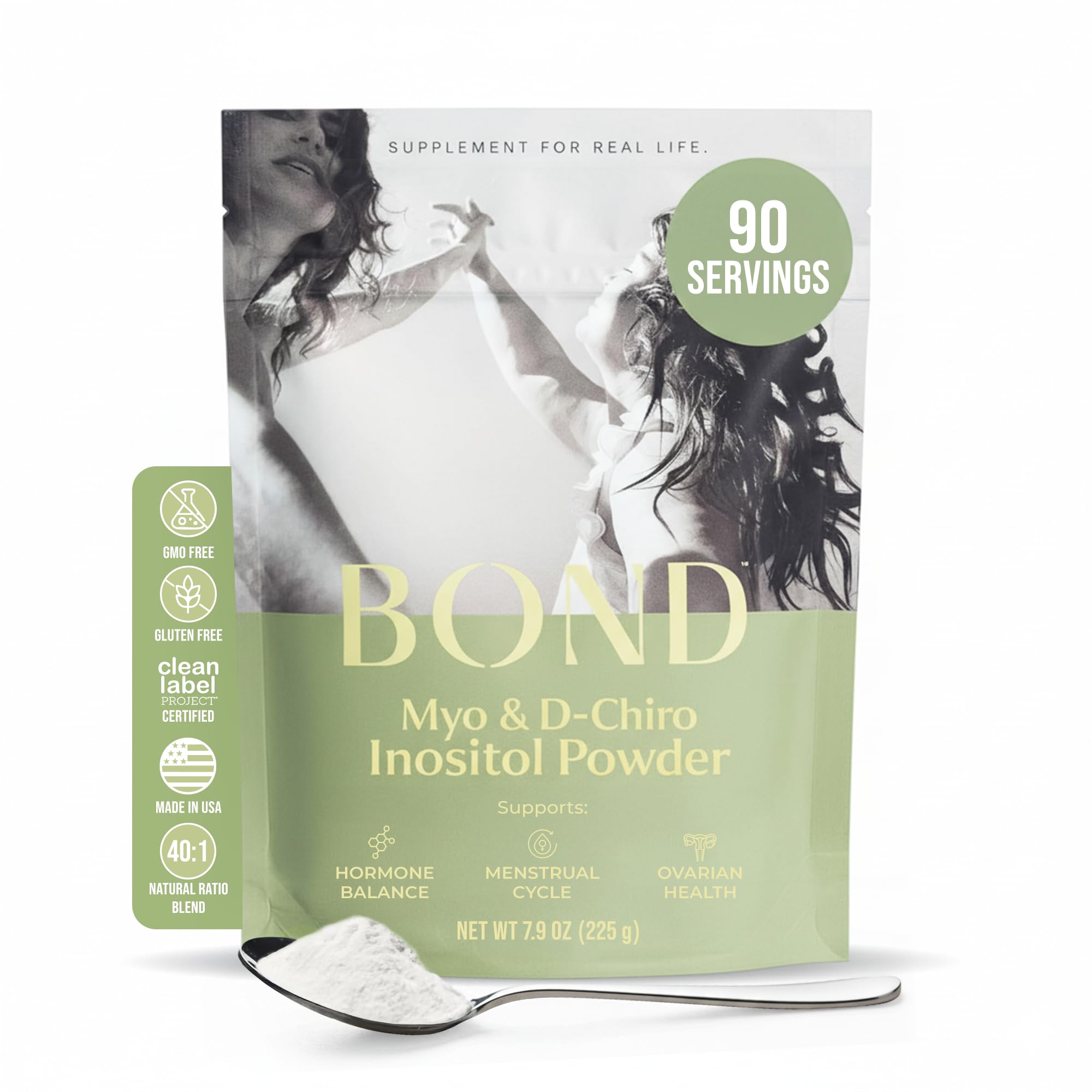 Bond Myo-Inositol & D-Chiro Inositol Powder – Hormone Balance, Cycle Regularity & Ovarian Support Supplement for Women – 40:1 Ratio Formula – Vegan, Sugar-Free, 90 Servings