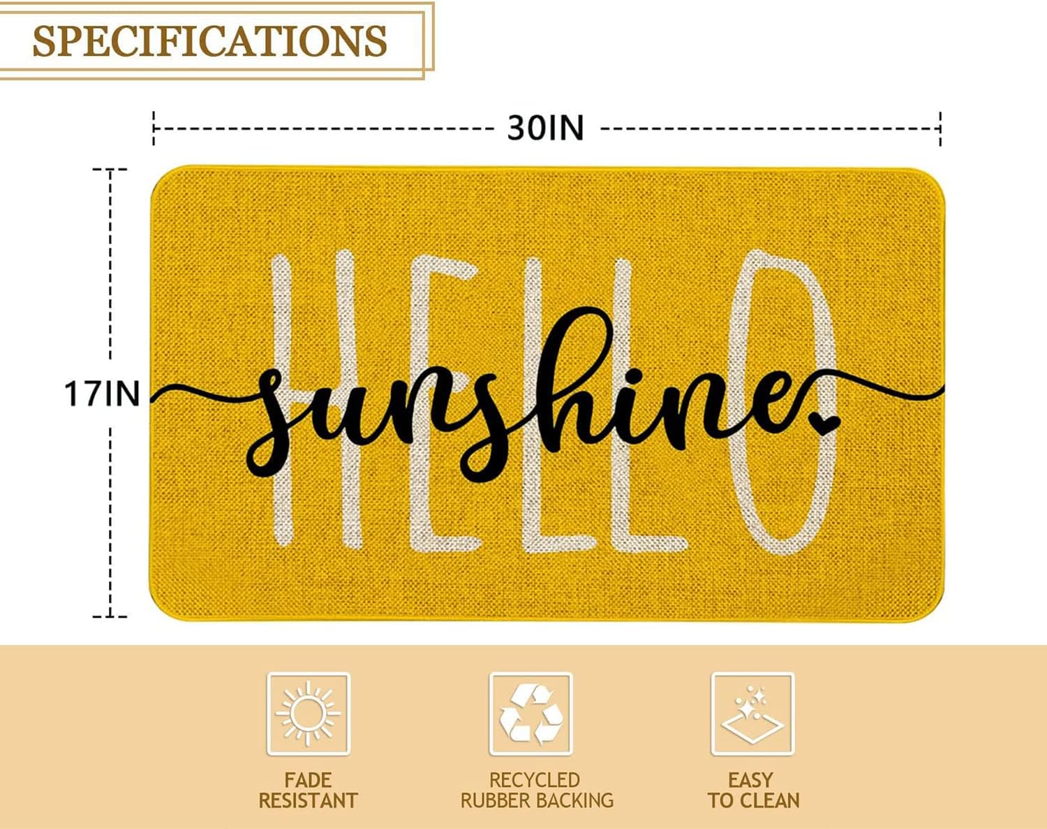 Mloabuc Hello Sunshine Door Mat Summer Funny Text Indoor mat,Holiday Creative Decorative Seasonal Burlap Spring Welcome Floor Yellow Mat Switch Mat for Outdoor 17 x 30 in