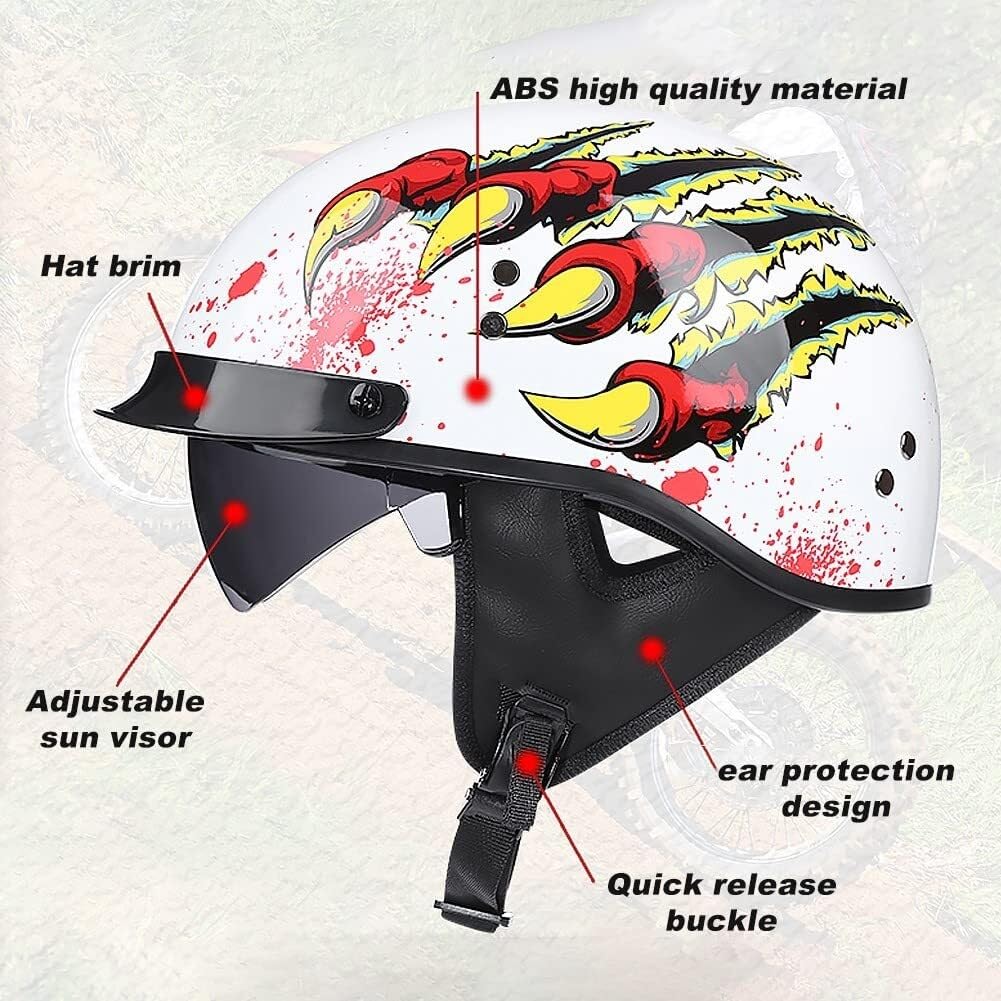 Motorrad Halbschalen Halbhelm mit Visier Halbschalenhelm Baseballmütze-Helm Czapka z daszkiem Motorradhelm Mit ECE-Zulassung Cruiser Chopper Kask do hulajnogi dla Bike Cruiser Chopper(4,XL=61~62